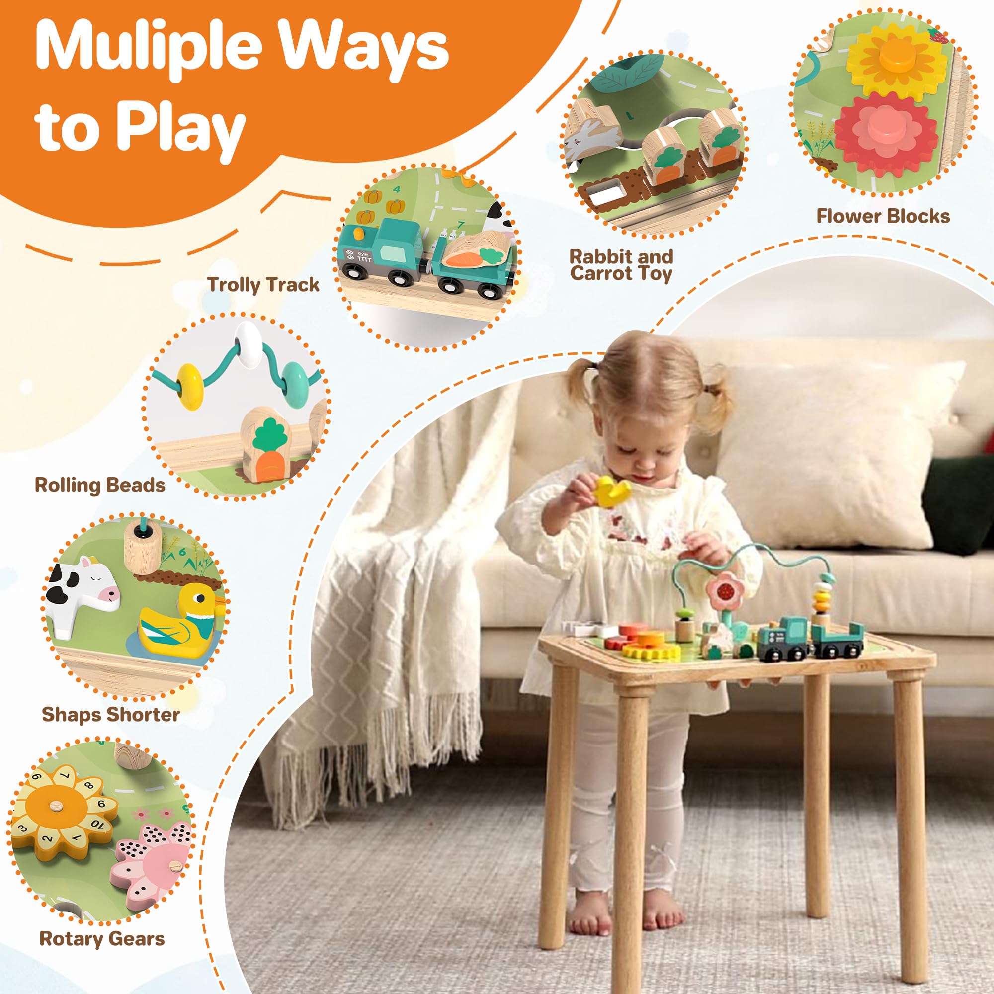 Table D'activités 5 En 1 Bois Bee SMART - Xylophone, Labyrinthe Perles, Marteau - Jouet éducatif
