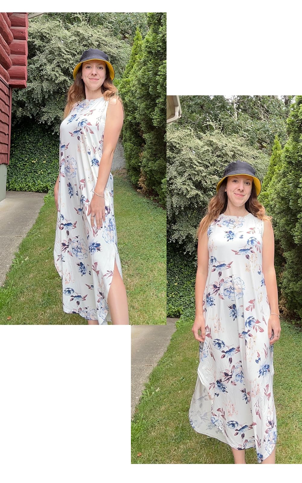 AUSELILY Vestito Donna Estivo Lungo Vestito Maxi Senza Maniche Vestito da Spiaggia Stampa Floreale Vestiti Casual Donna con Spacco Laterale e Tasche