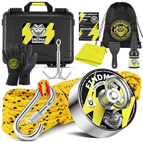 Miniatura 7 de FINDMAG Imán de pesca súper fuerte, fuerza de tracción de 1000 libras, imán de neodimio de tierras raras con ojal de agujero avellanado, imanes