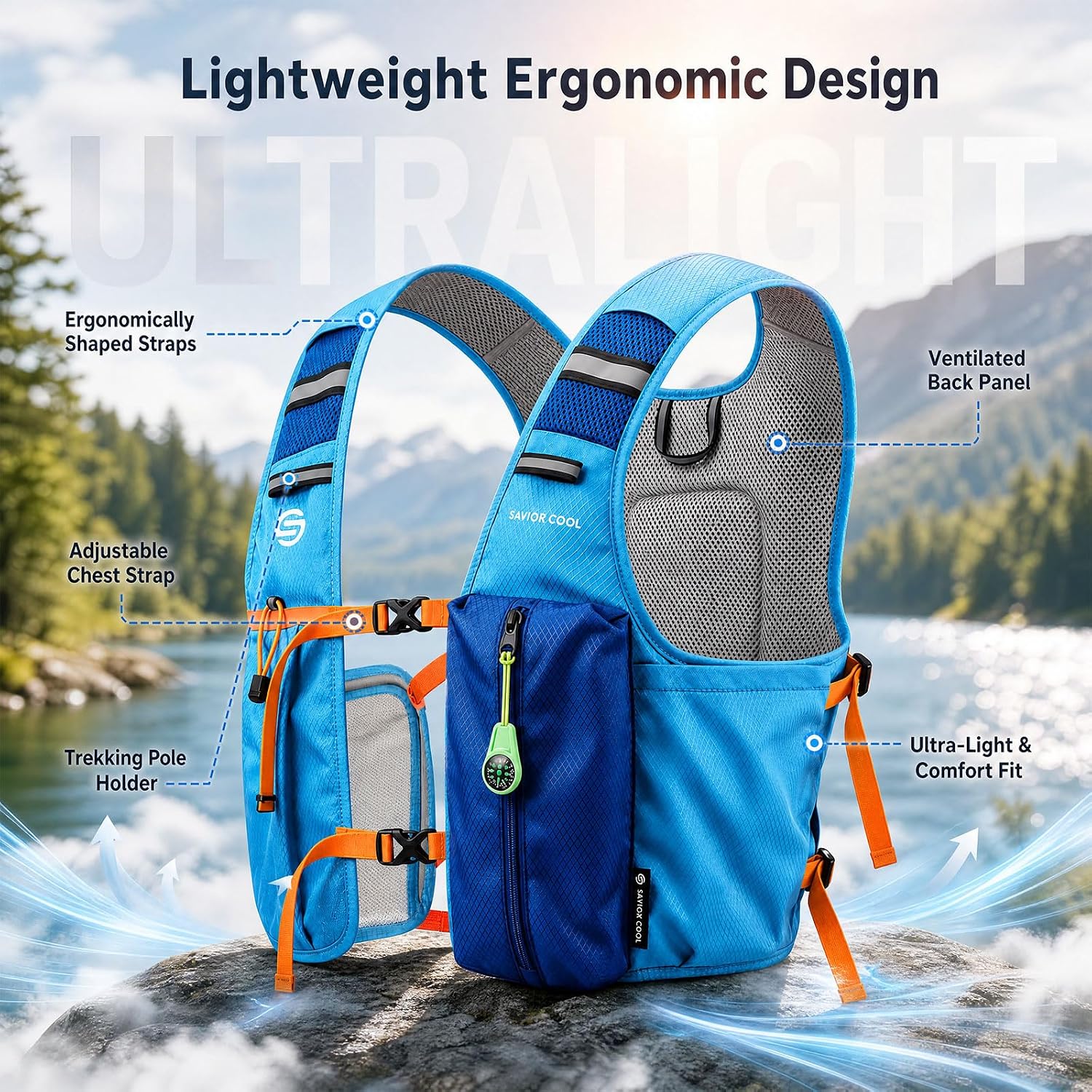 Cooling Vest for Men Women, Hydration Vest for Running Hiking (Blue, One-Size)