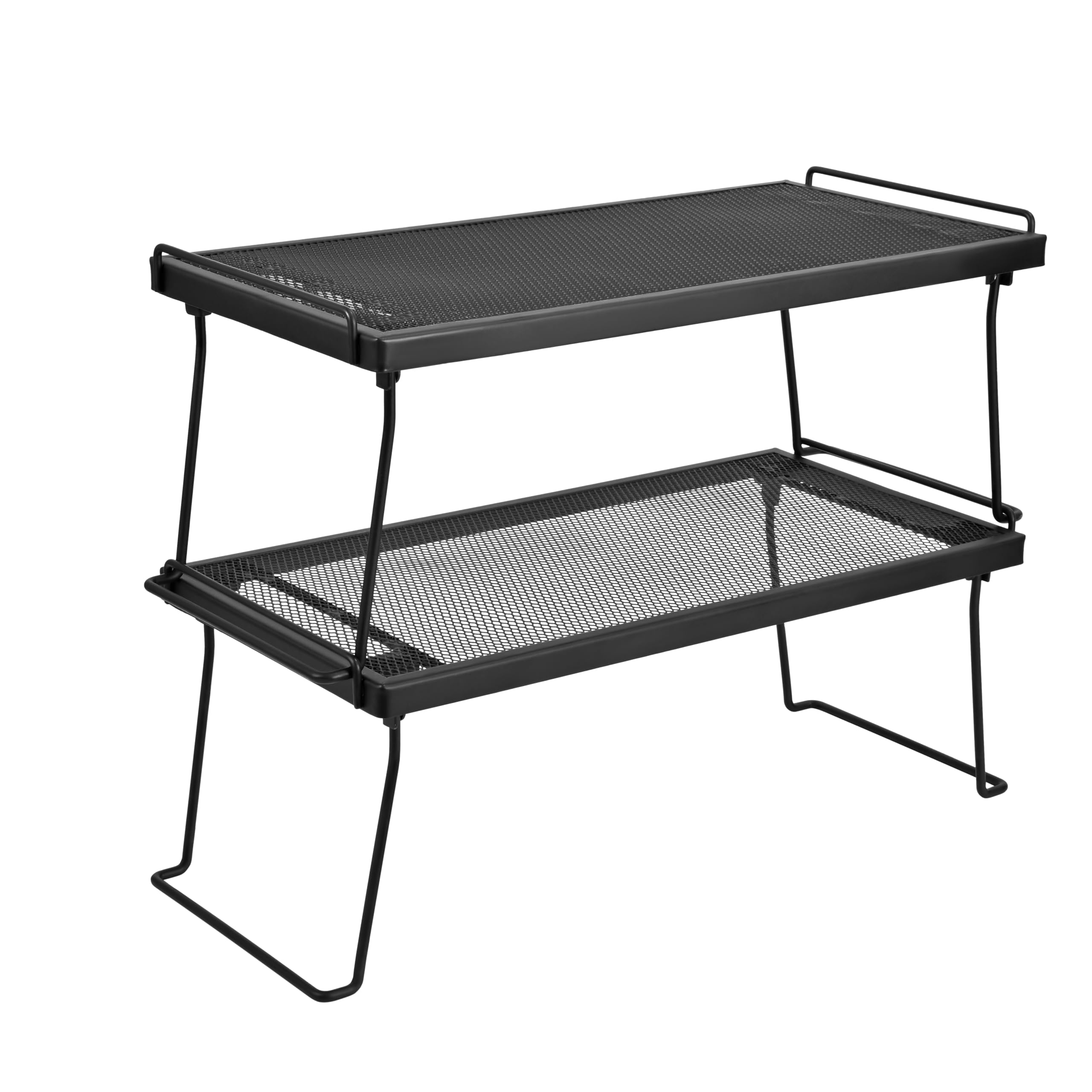 IBERG Set of 2 Stackable Cabinet Shelves, Foldable Mesh Iron Shelf Organizer for Kitchen, Pantry & Bathroom (Black)