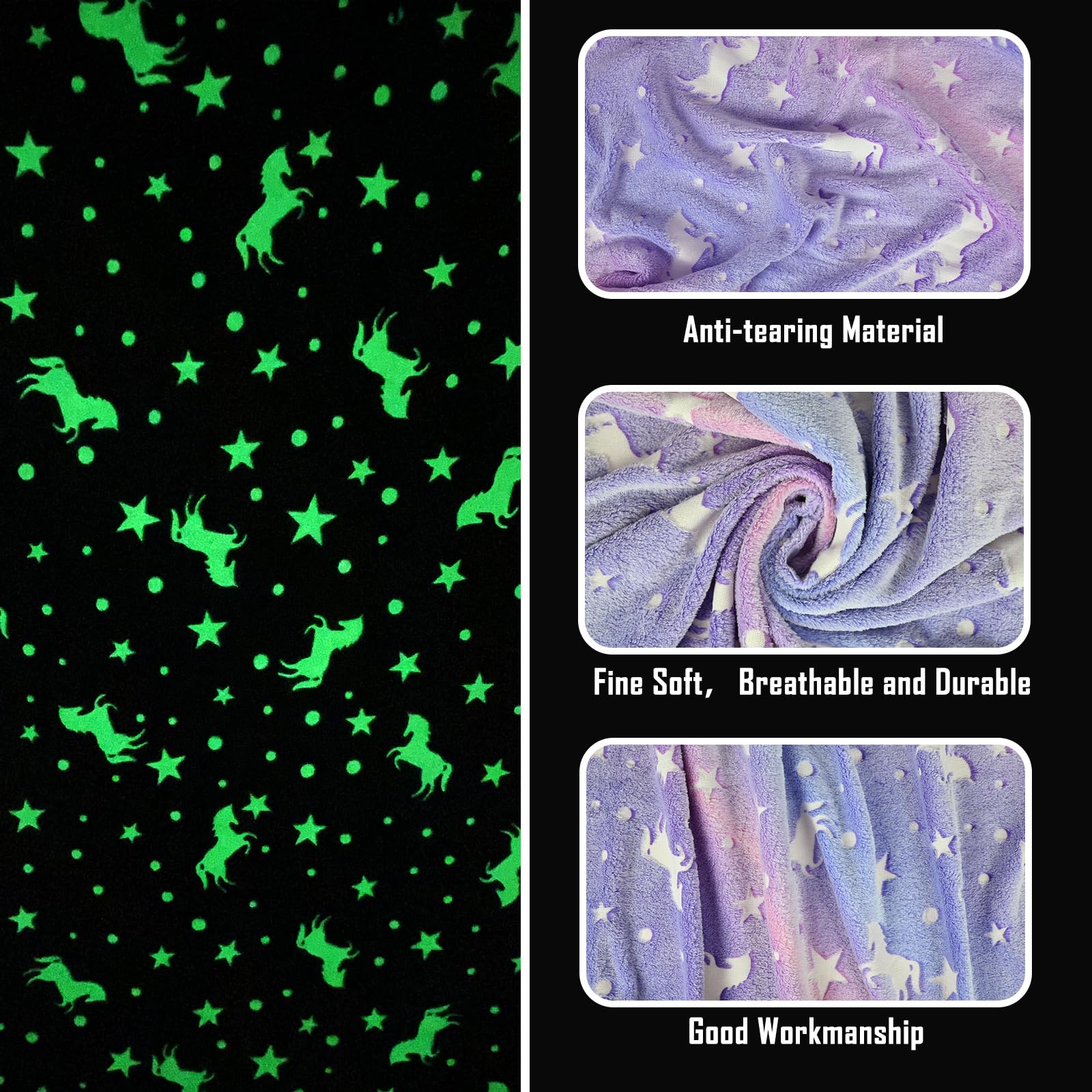 HSGLGNA Coperta per bambini, con unicorno, luce al buio, idea regalo per ragazze, super morbida e calda, coperta da letto, con unicorno, colore: rosa (Viola, 150 x 200 cm)