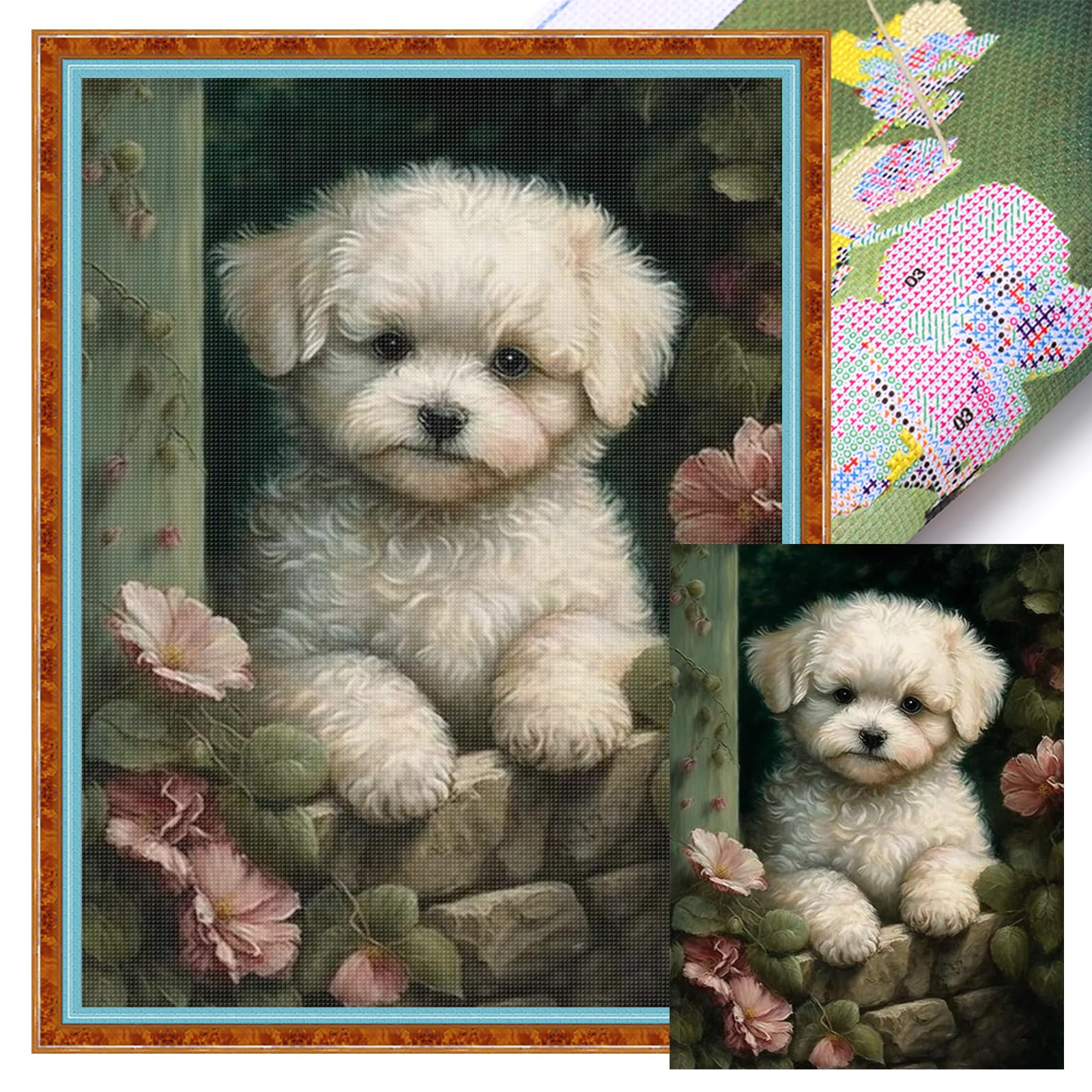 Poetrydraw 11Ctacc-12351__C__40x55 Bichon Frize B Full 11Ct Diy Stamped Printed Cross-Stitch Kit 40X55cm Home Decor (11Ctacc-12351 C 40X55)