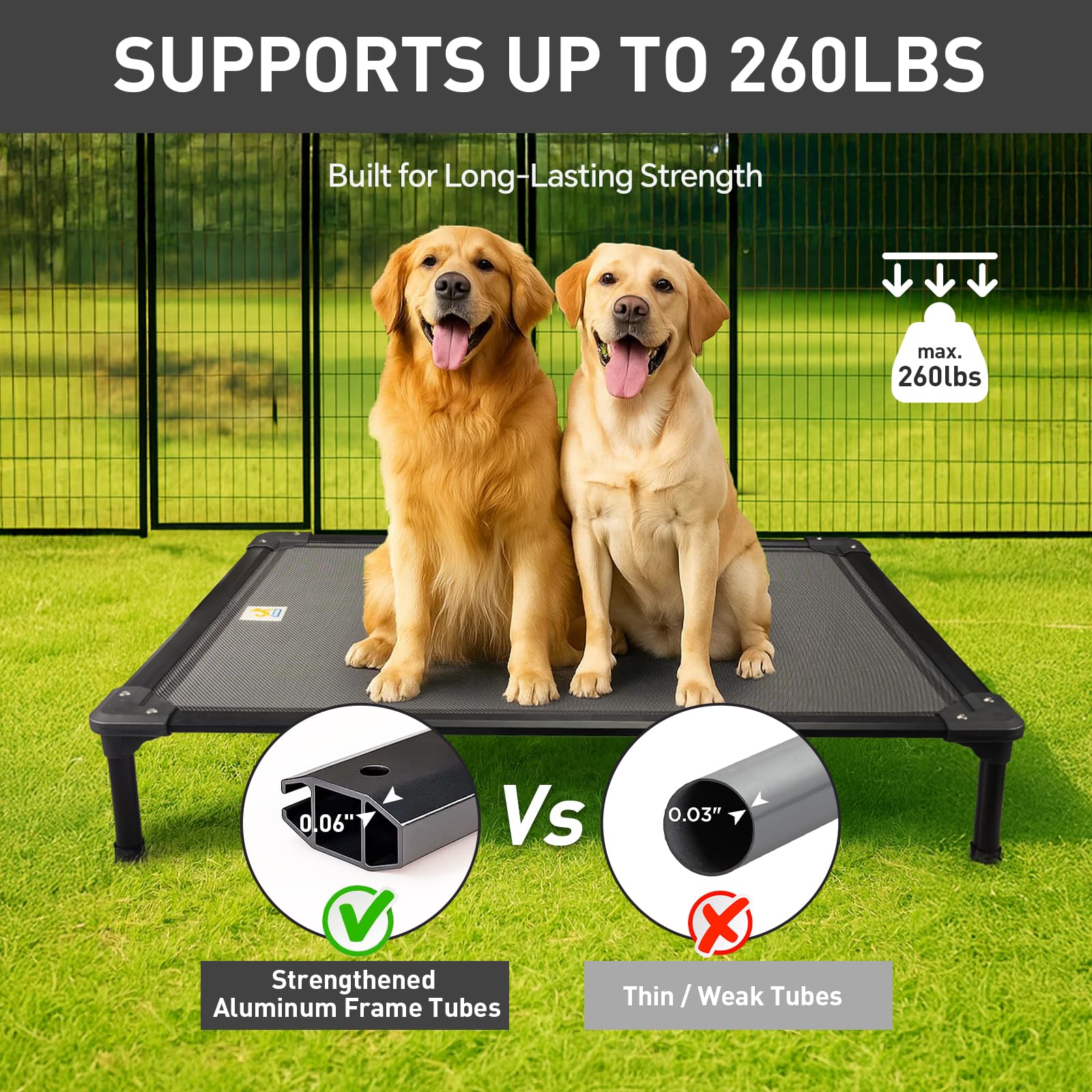 Sytopia 47'' Outdoor Elevated Dog Bed for Extra Large Dogs, Chew-Proof Pet Camping Raised Cot with Breathable Mesh - Durable Frame, Cooling Hammock Bed, Non-Slip Feet, Waterproof, Easy Clean - image 4