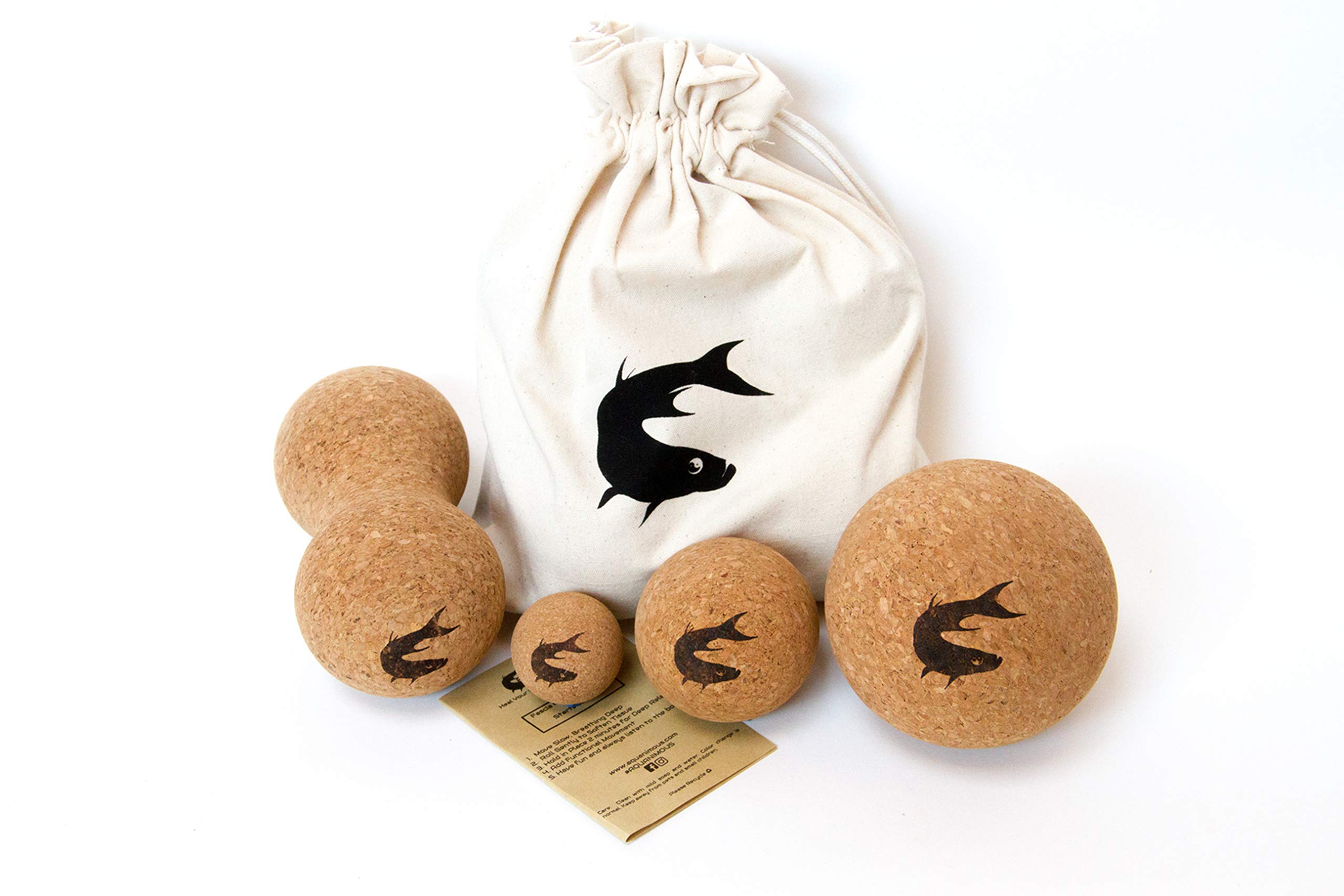AQUANIMOUS Cork Massage Balls Natural Firm Ultra-Light Eco-Friendly Fascia Massage Balls with Travel Bag (Set of 4)