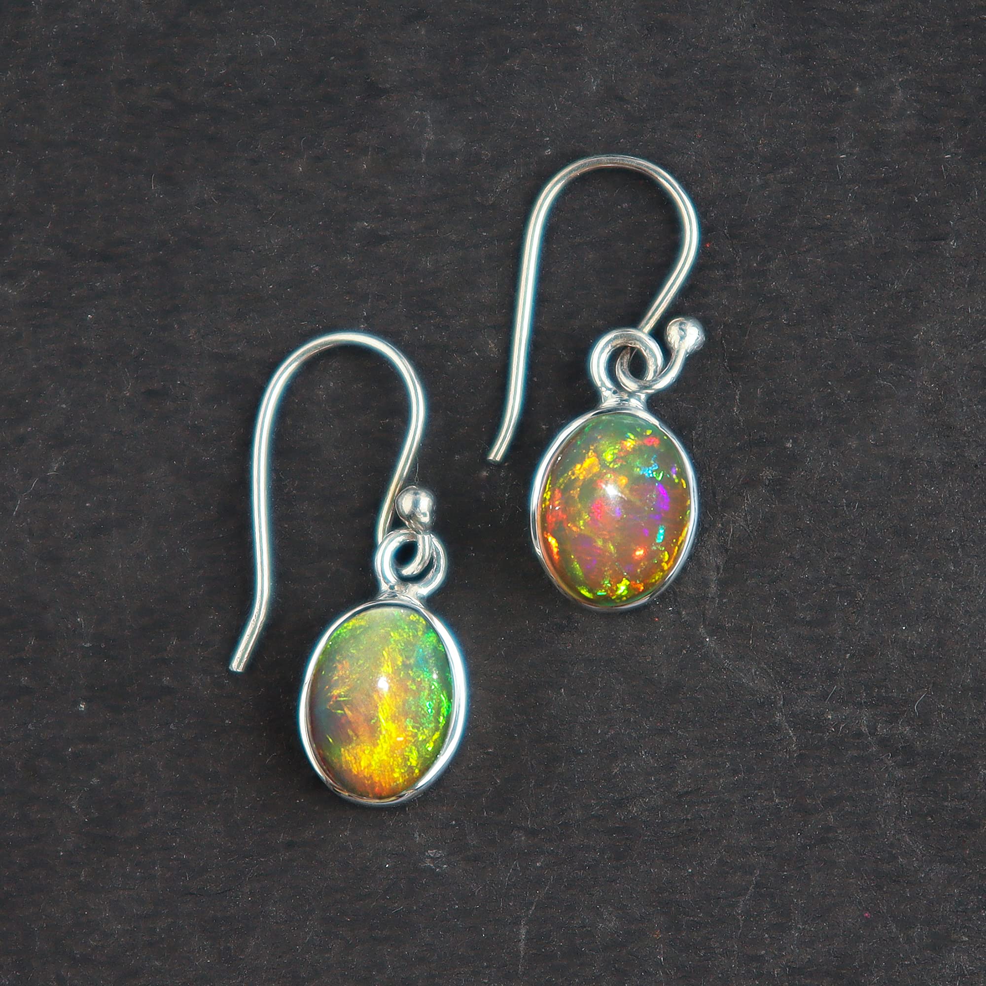 QNAVIC100% Genuine Ultra Fire Ethiopian Opal Stone Dangle Drop Earrings for Women, October Birthstone, Bridal Handmade Wedding Jewelry Gift for Brides, 925 Sterling Silver Earrings for Gifts