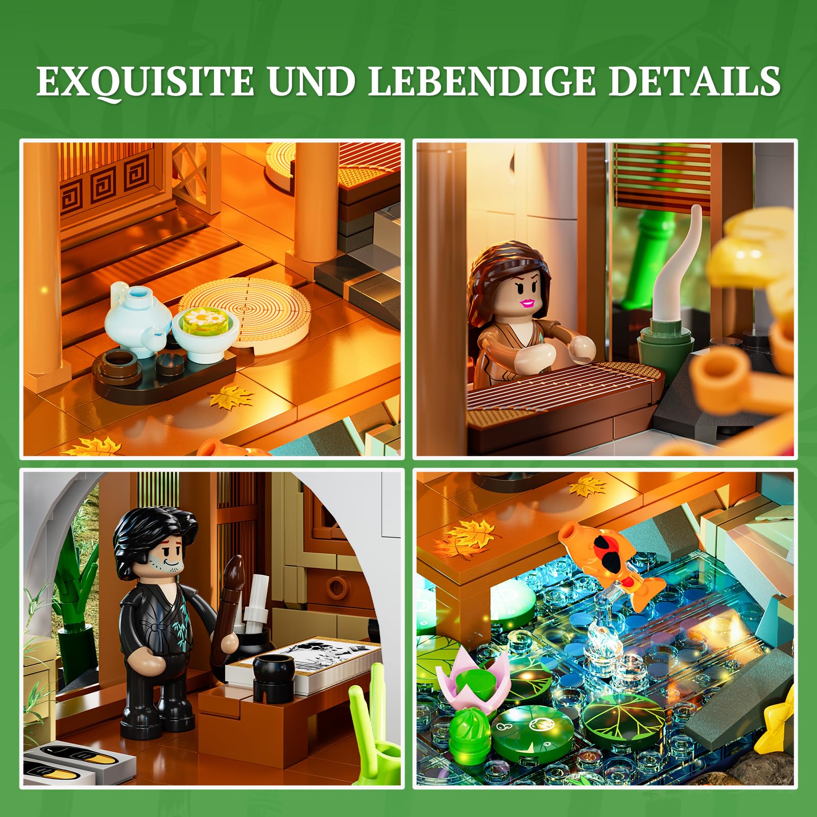 Lumibricks Bambushaus Beleuchtetes Baustein-Set – 2432 Teile Retro Chinesisches Gartenhaus & Baumhaus mit LED-Licht, für Erwachsene und Sammler traditioneller Architektur