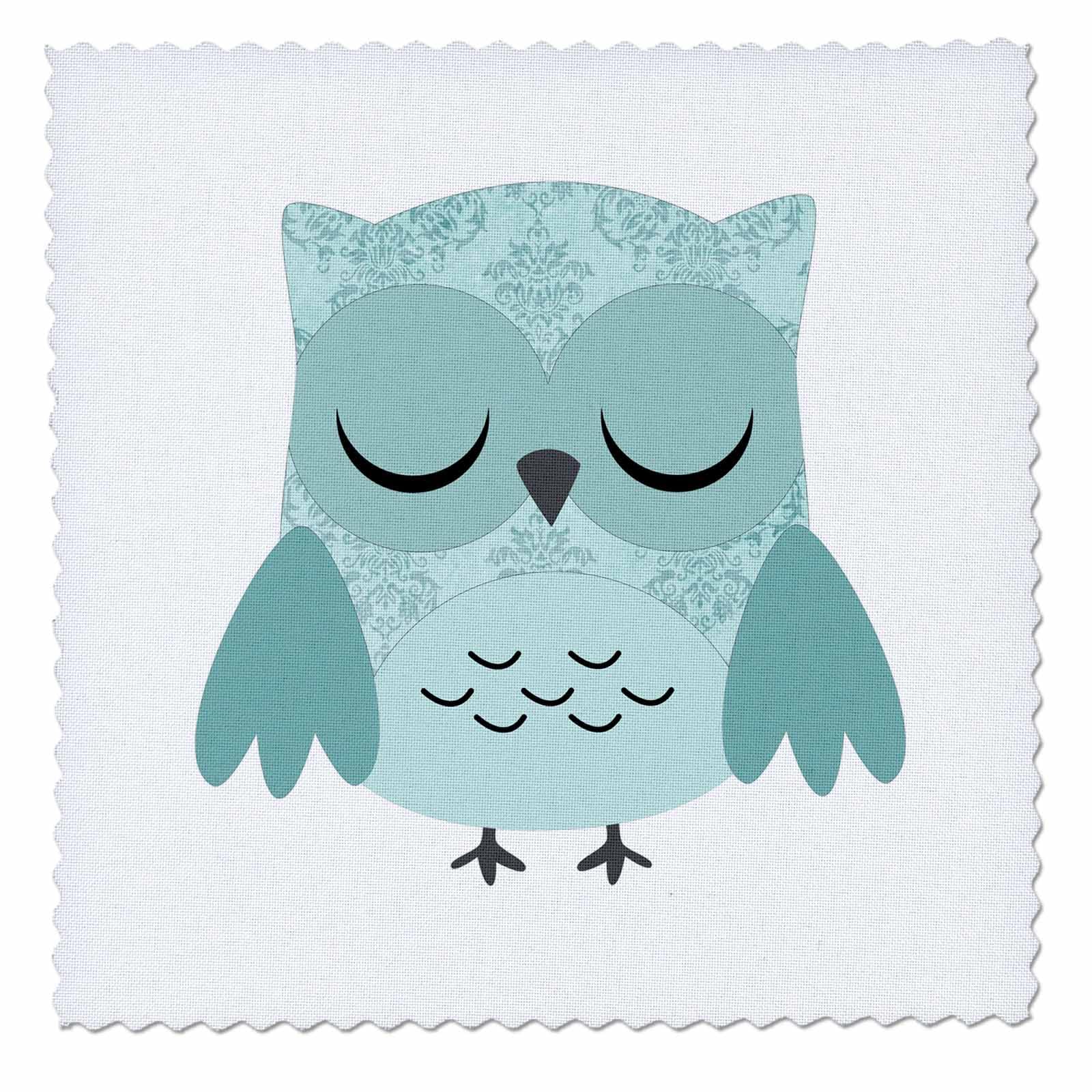 3dRose Cute Blue Damask Owl - Quilt Square, 6 by 6-inch (qs_61000_2)