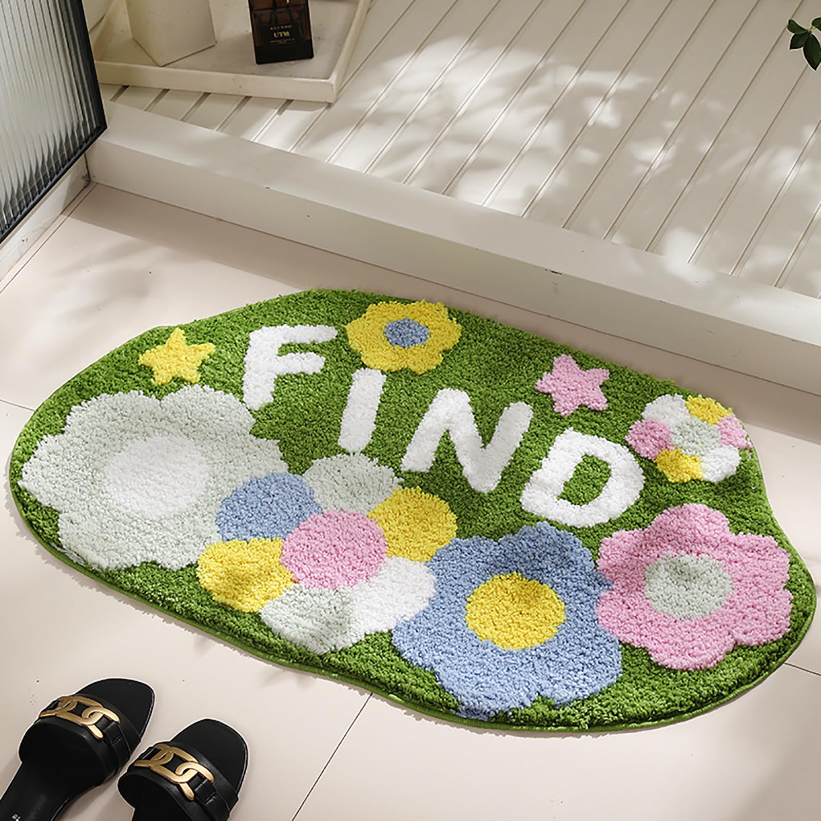 Generico Tappeto Bagno Tuftato Forma Irregolare Assorbente Antiscivolo per Ingresso,G,50x80cm(20x31inch) | Effetto 3D, ispessito e densamente rivestito di lanugine