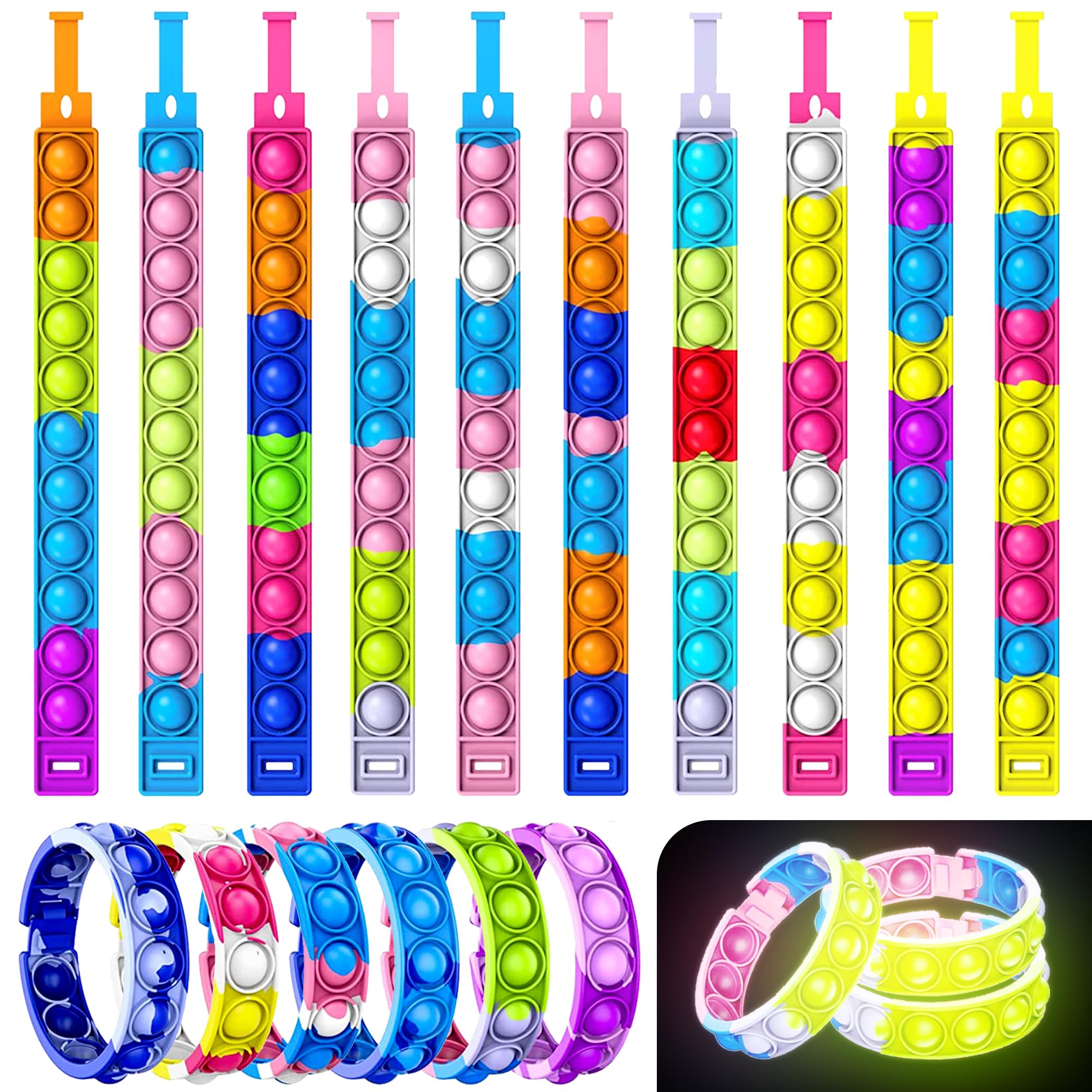 Set De 18 Pulseras Pop It De Silicona - Juguetes Fidget Antiestrés Para Niños Y Adultos, Ideal Para Autismo Y TDAH