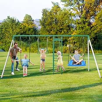 Amazon.com: Hapfan Swing Sets for Backyard with Monkey Bars, Belt