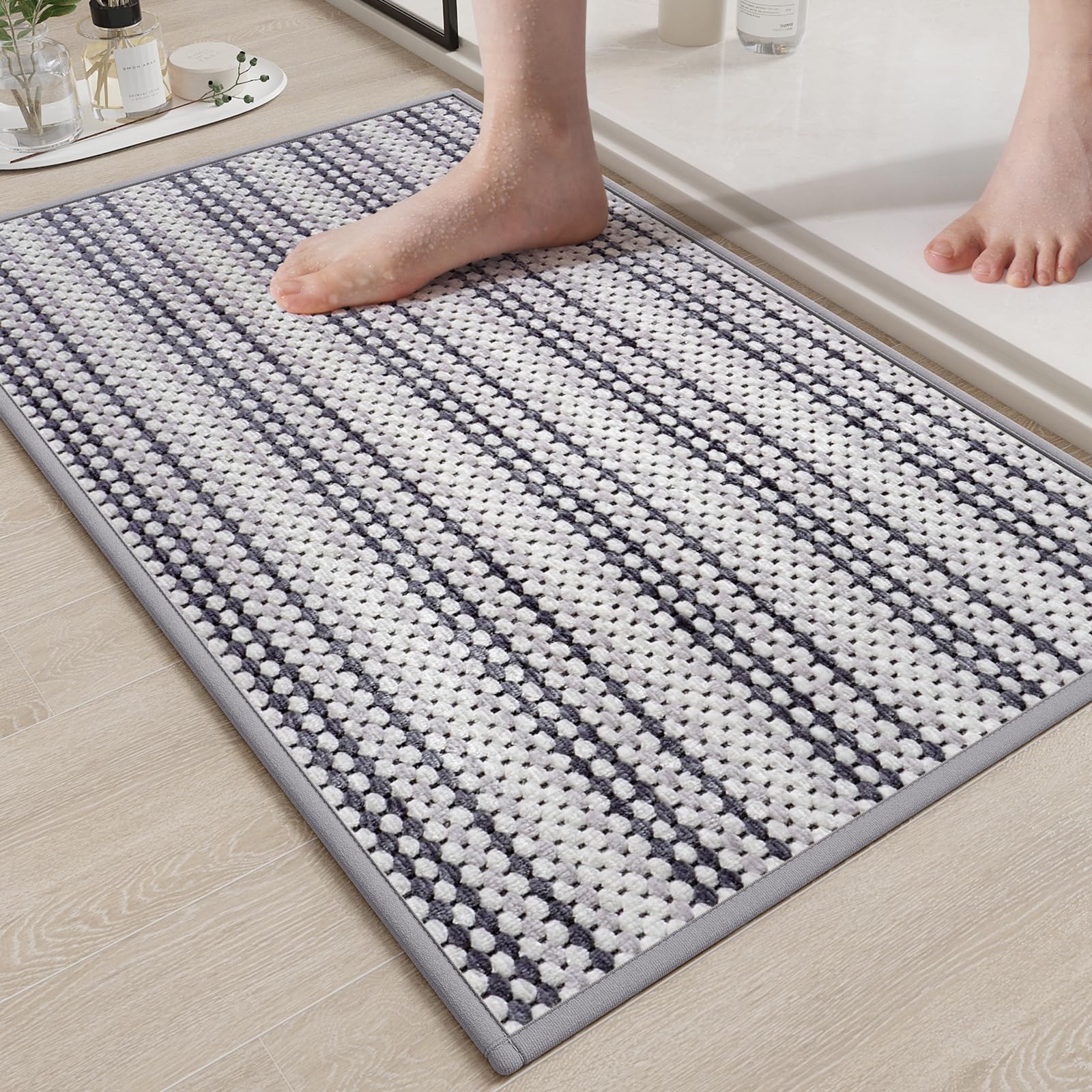 YDKGL Bathroom Rugs Mat,Soft and Absorbent Chenille Bath Rugs, Ultra Thin Non-Slip Bath Carpet, Machine Wash Dry,Braided Bath Mat for Bathroom Floor,