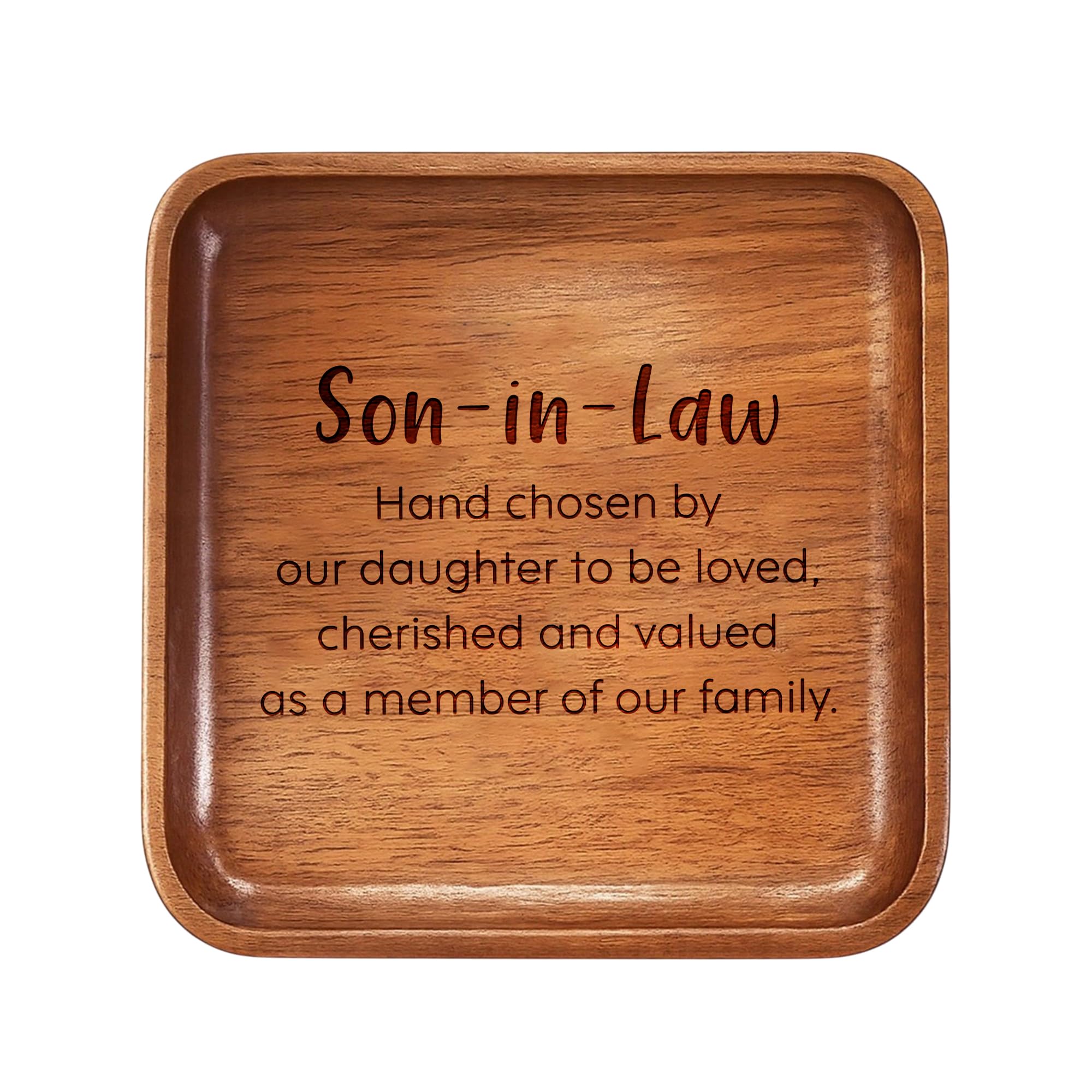 Soporte para anillos de madera, regalo para yerno, regalo de novio de la madre de la novia, regalo SIL, regalos de boda para yerno, plato grabado para anillos