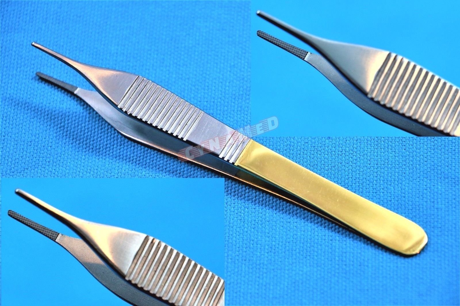 German ADSON Dressing Forceps Micro 4.75 inches with Tungsten Carbide Inserts Gold Handle Premium Veterinary CYNAMED