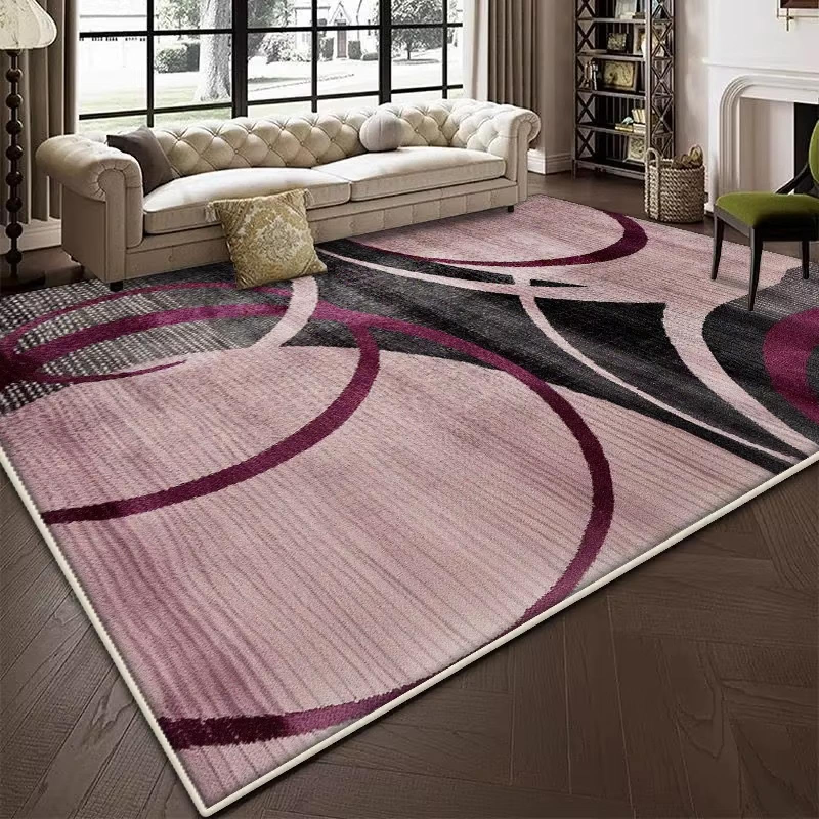 Tapis de salon grand format abstrait résolvant le problème des sols froids et glissants