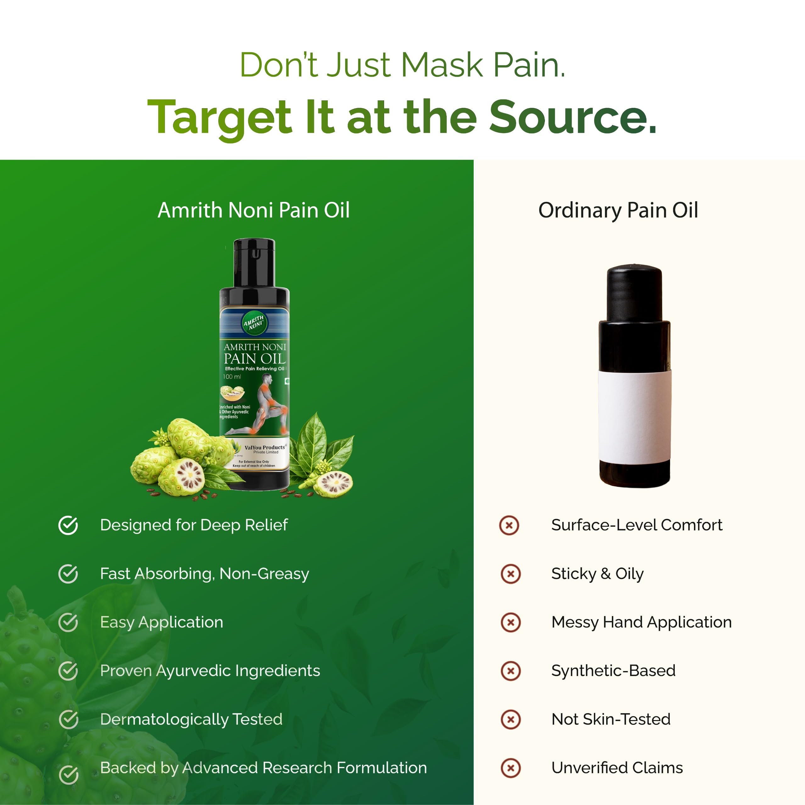 Amrith Noni Pain Relief Pain Oil – Fast-Acting Ayurvedic Formula for Joint Pain, Muscle Pain, Headache & Body Ache – Herbal Natural Pain Oil – 100ml (Pack Of 2) 3