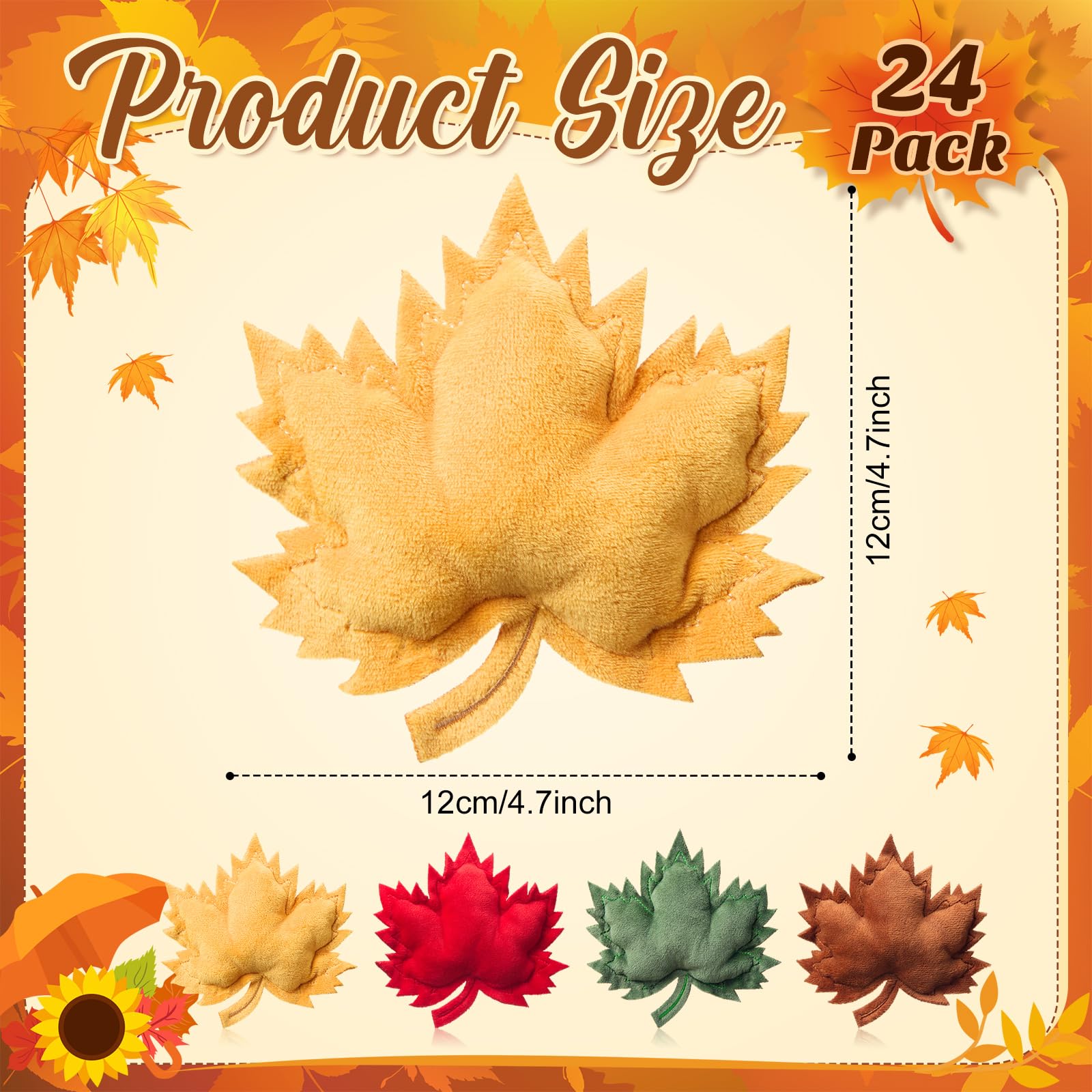 Civaner Lot de 48 jouets en peluche pour chiens en forme de feuilles d'érable - Jouets couineurs en peluche pour animaux de compagnie de petite, moyenne et grande taille - Automne - Décoration de fête