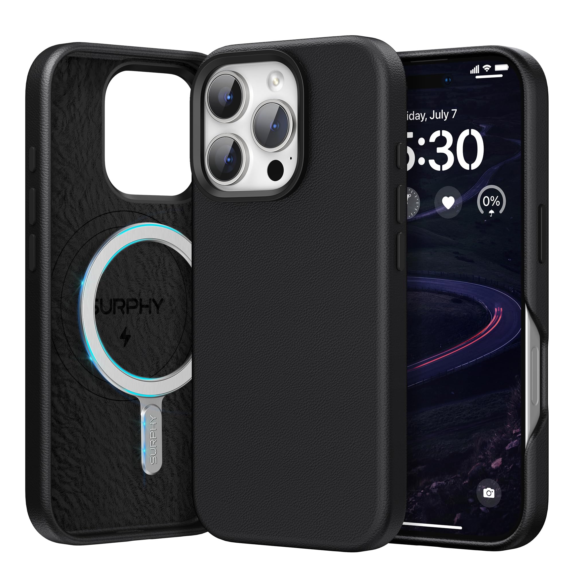 Designed for iPhone 16 Pro Leather Case, Compatible with MagSafe Wireless Charging Faux Leather Case with Metallic Buttons and Microfiber Lining for 16 Pro 6.3 inch 2024, Black