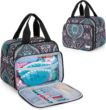 LoDrid Small Portable Yarn Storage Bag for Knitting Kit, Crochet Tote Organizer for Accessories & Supplies, 2 Oversize Grommets for Tangle Free, Totem Bag Only