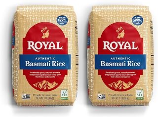 Royal Authentic Aged Long Grain Indian White Basmati Rice, 2lb Pack of 2 - Fluffy Non-Sticky Grains from Himalayas