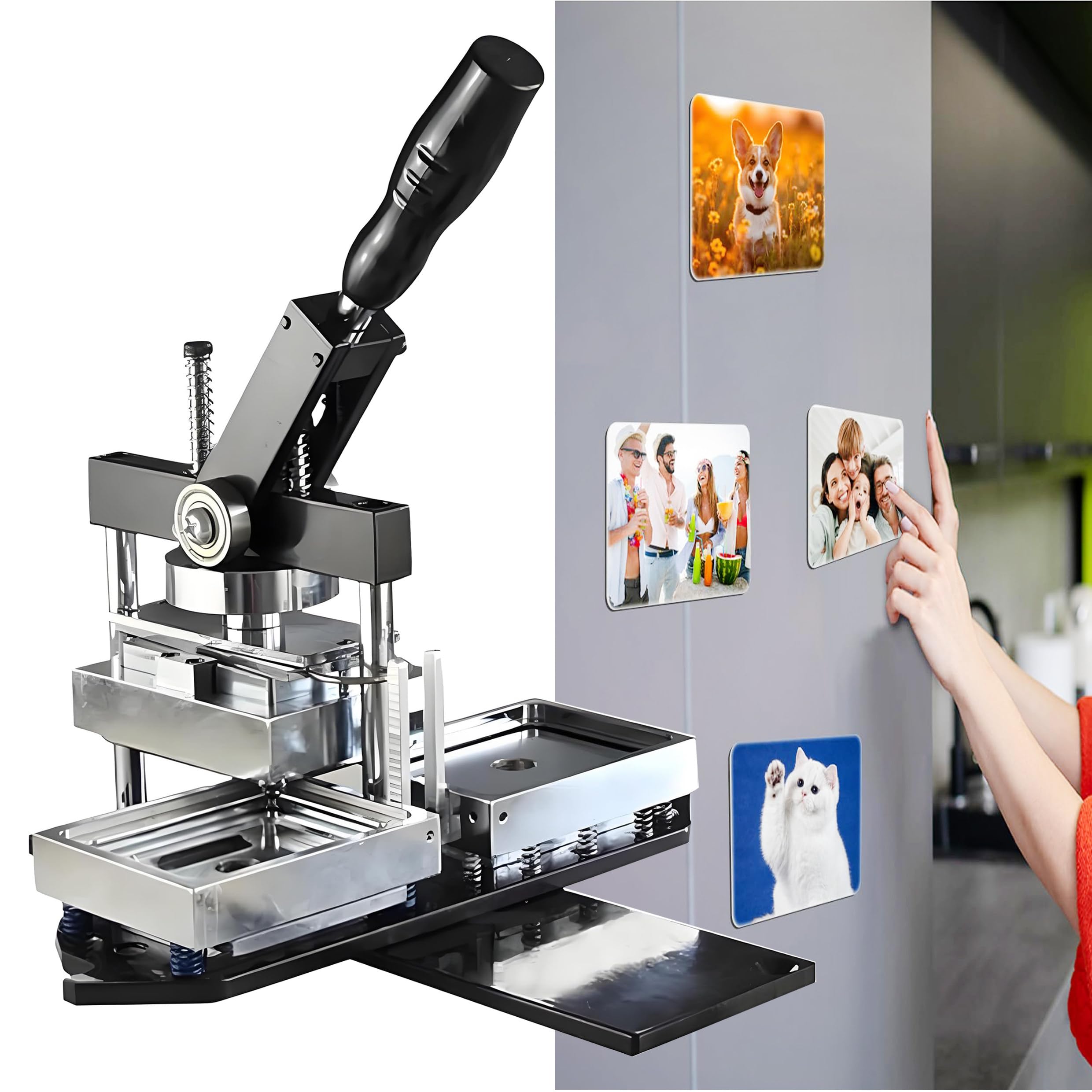 MYUYEE 80 * 53Mm Fridge Magnets Badge Maker Machine, Diy Photo Magnet Press Machine, With Paper Cutter + 100Pcs Component, Refrigerator Sticker Making Machine