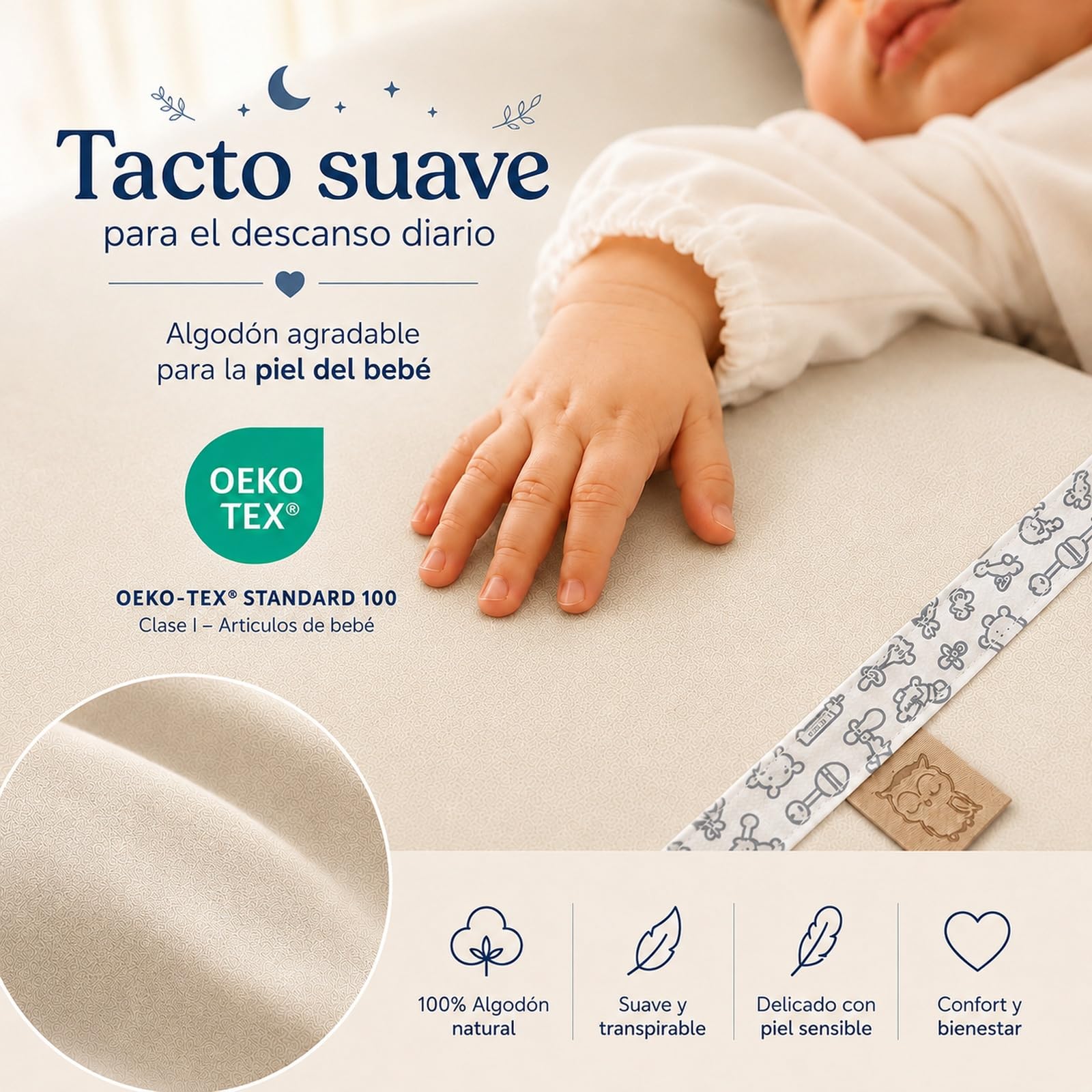 Sabanas Cuna 60x120 Algodon para Bebé, Juego Completo 3 Piezas con Bajera Ajustable, Encimera Y Funda De Almohada, 100% Algodón Suave para Descanso Diario (Crema)