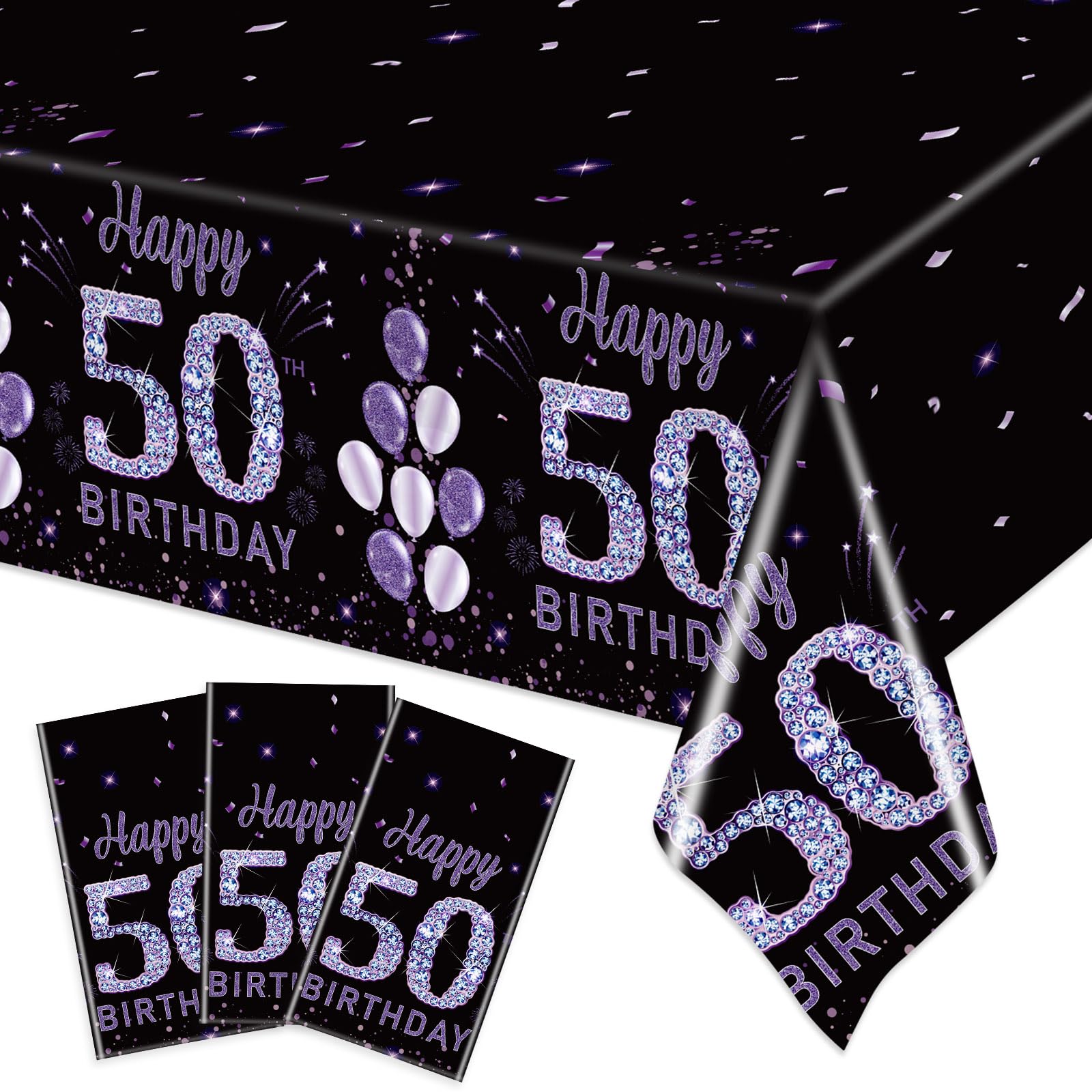 Ganeen 3 Pack 50th Birthday Tablecloth Disposable Plastic, 54 x 108 Inch