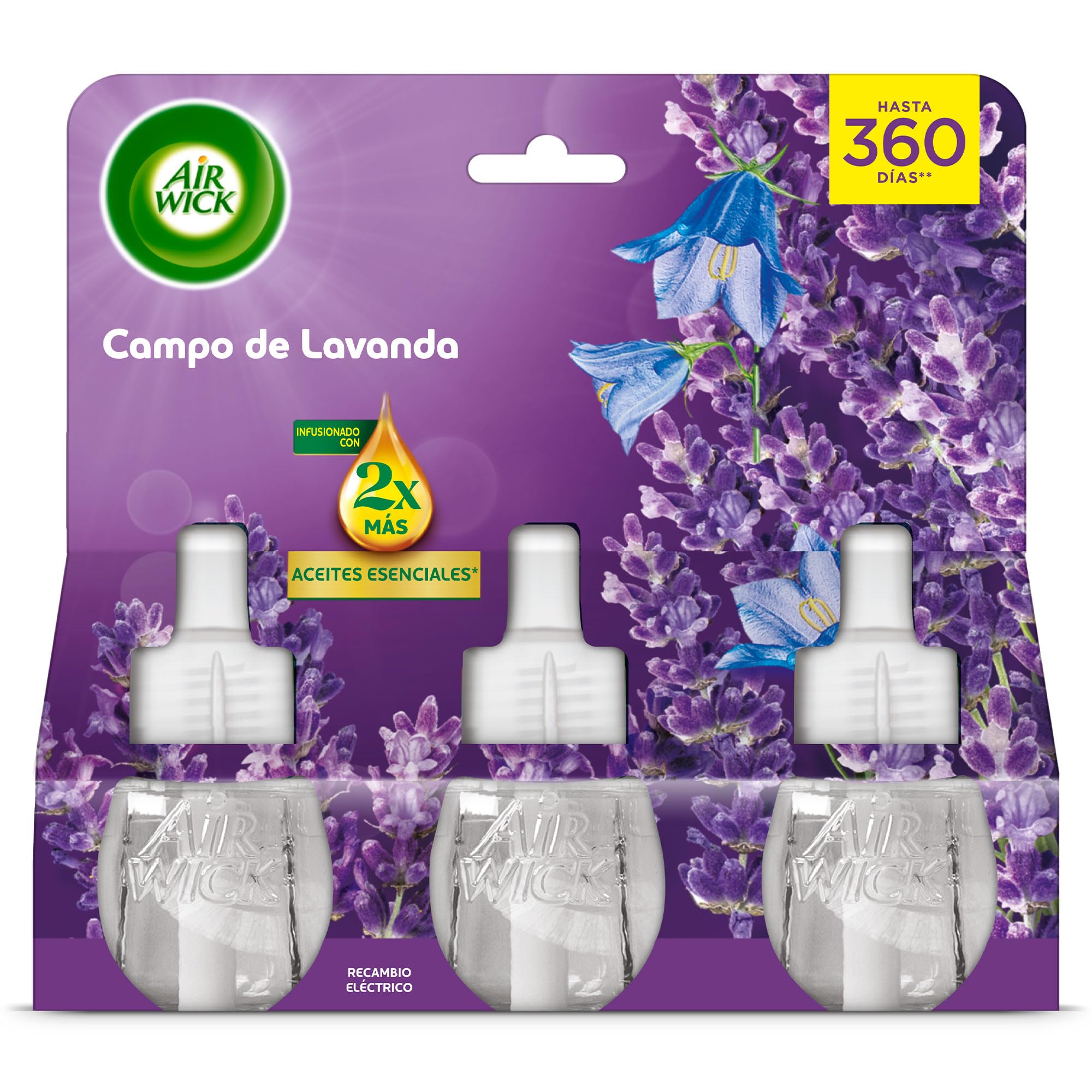 Air Wick Pack de 3 Recambios para Ambientador Eléctrico con aroma a Lavanda, infusionado con 2 veces más aceites esenciales