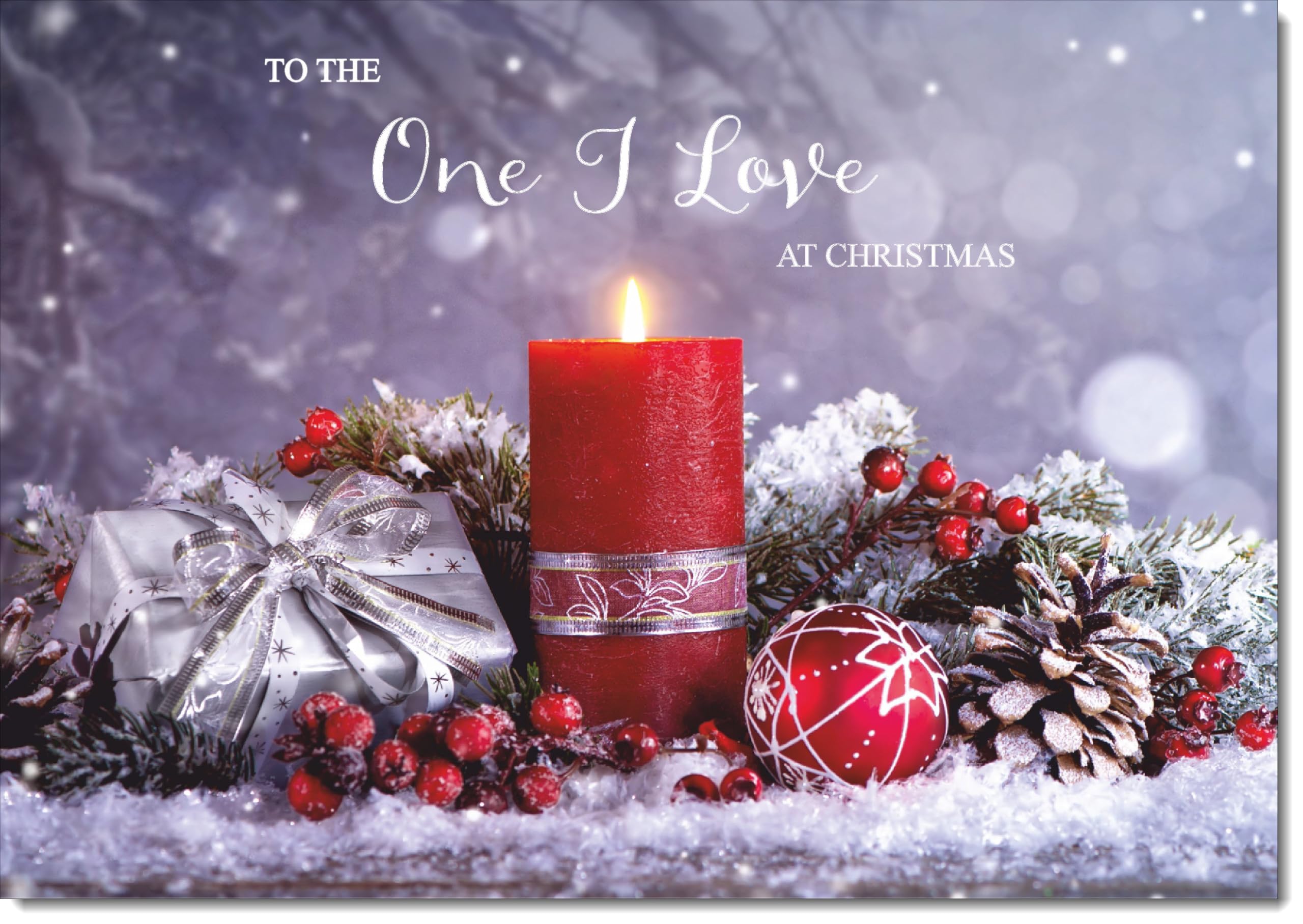doodlecards One I Love Christmas Card Festive Red Candle Large A4 Size Christmas Card for One I Love with Plain Envelope — image 1