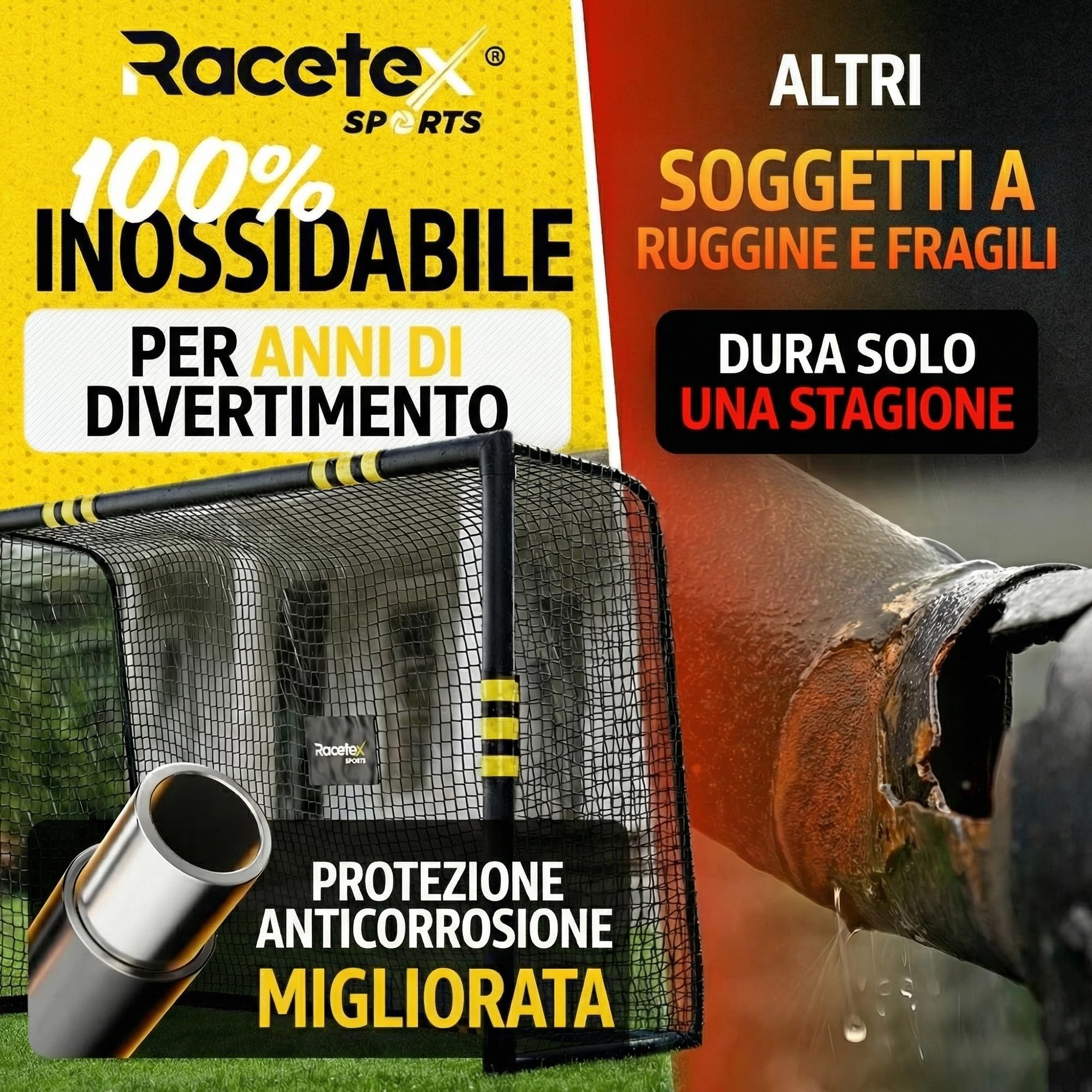 Racetex Porta Calcio Professionale con Imbottitura per Bambini e Adulti - Grandi Porte da Calcio con Picchetti