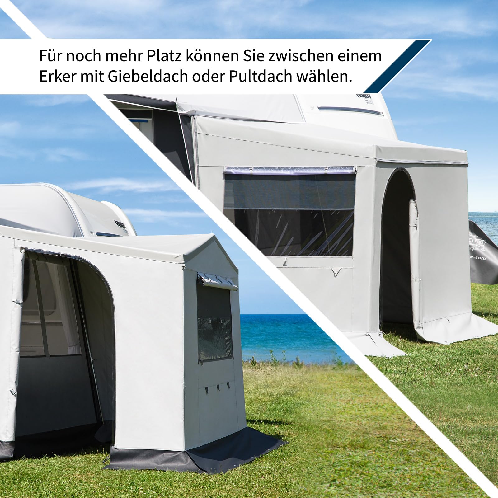 DWT Wohnwagen Vorzelt Paradies III mit 280 cm Tiefe, wetterfestes Polyestergewebe, UV-Schutz, Ganzjahreszelt mit 2-teiliger Vorderwand, Größe:Gr. 14 Umlaufmaß 941-970 cm