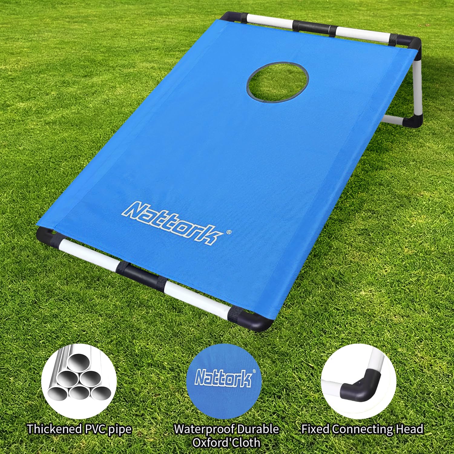 Portable Cornhole Set PVC Framed Corn Holes Outdoor Game Set with 2 Cornhole Boards, 8 Cornhole Bean Bags and Carrying Case, Camping Games Indoor Outdoor for Adults, Travel Camping Accessory view 7