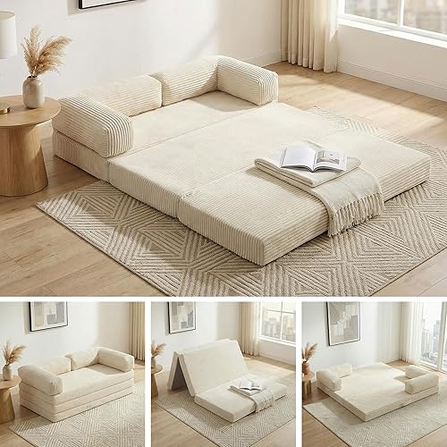 Convertible Sofa Bed Queen,5-in-1 Tri-Fold Boneless Couch with Removable Armrests