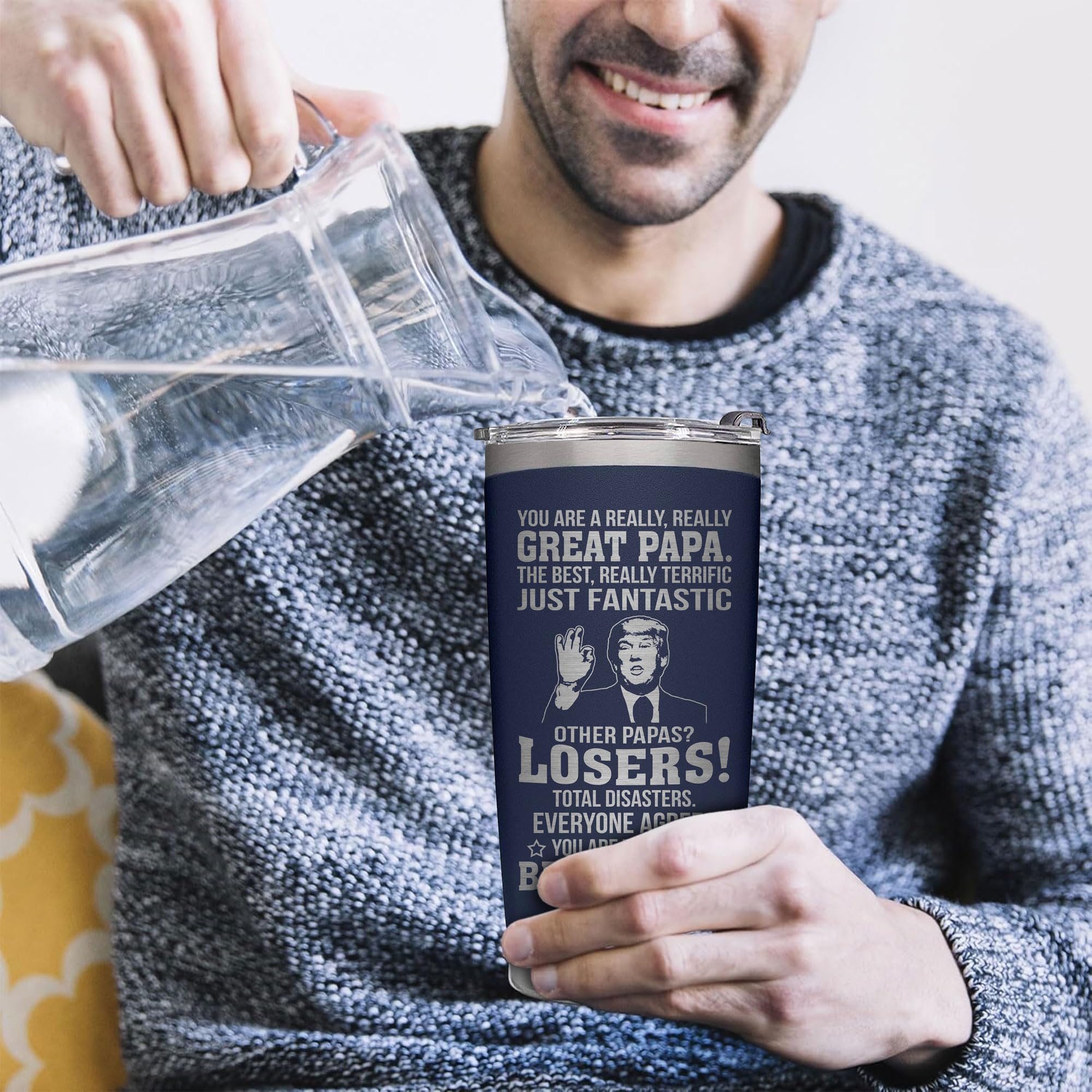 Fathers Day Papa Gifts from Daughter, Son, Kids - Perfect Gifts for Papa - Dad Birthday, Fathers Day Tumbler- Great Dad Insulated Stainless Steel Tumbler 20oz Navy