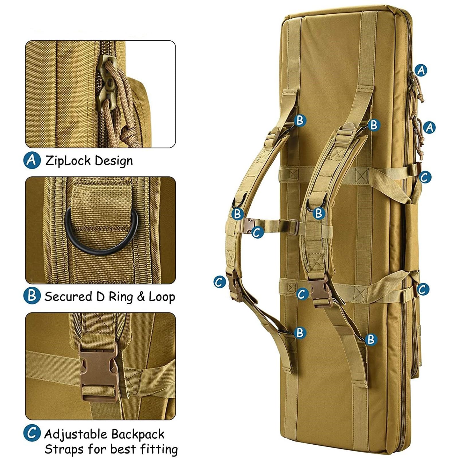 Estuches Blandos para Rifle,A Mochila Táctica para Rifle con Correa para el Hombro, Funda para Escopeta para Caza, Tiro, Acampada, Senderismo, Viajes/Khaki/108Cm