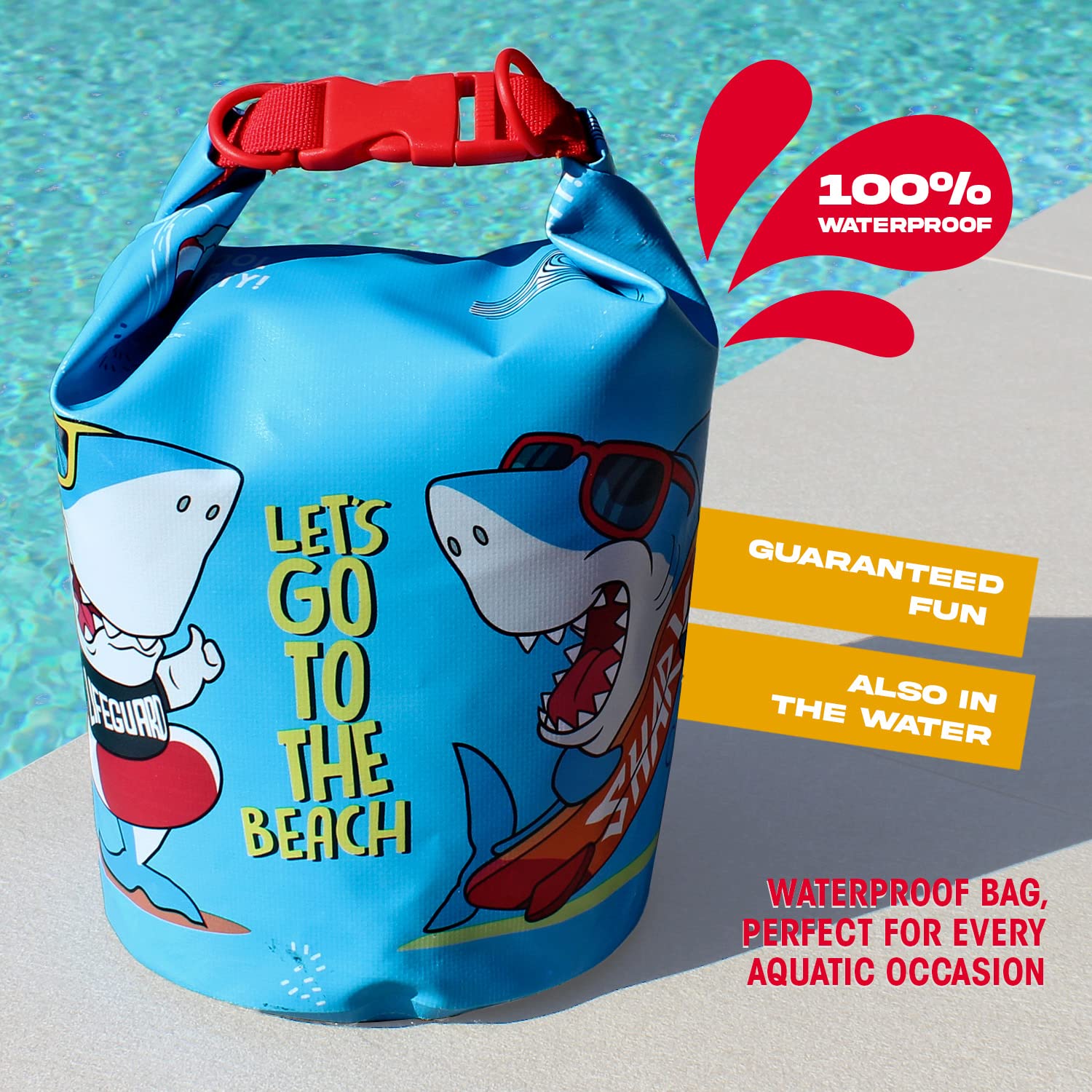 PERLETTI Sacca Impermeabile Mare da Bambino - Borsa Mare Blu Azzurro Bimbo da Spiaggia Kayak Nuoto Canoa Barca Snorkeling - Zaino Dry Bag Regolabile per Bambini con Cinghia - 25x18x18 cm