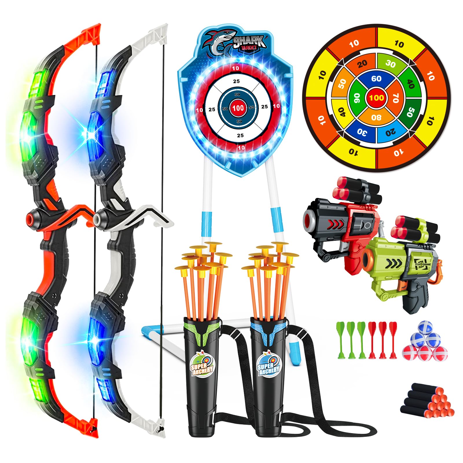 VATOS Set di 2 Giocattoli per Bambini da 5 a 12 Anni, con Arco Luminoso e Ventosa, 73 cm, per Interni ed Esterni, Regalo per Ragazzi e Ragazze