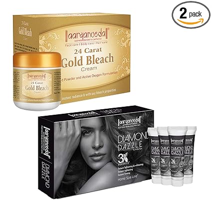 24 Carat Gold Bleach Cream 450 gm And Diamond Dazzle Spa Facial Kit, All Type Skin Solution, 55g