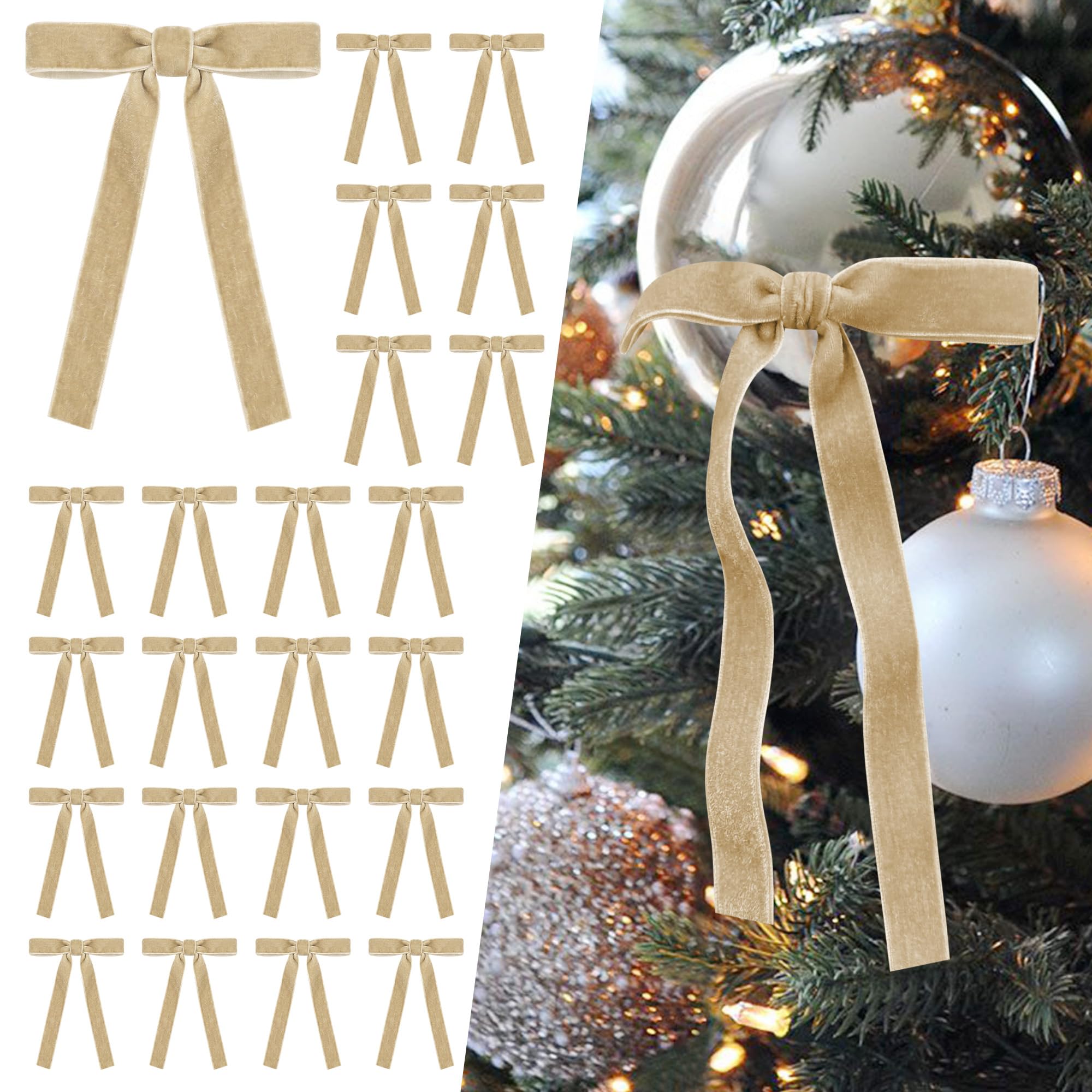 SIMISI RIBBON 24Pcs Christmas Velvet Ribbon Bows Decorations for Tree