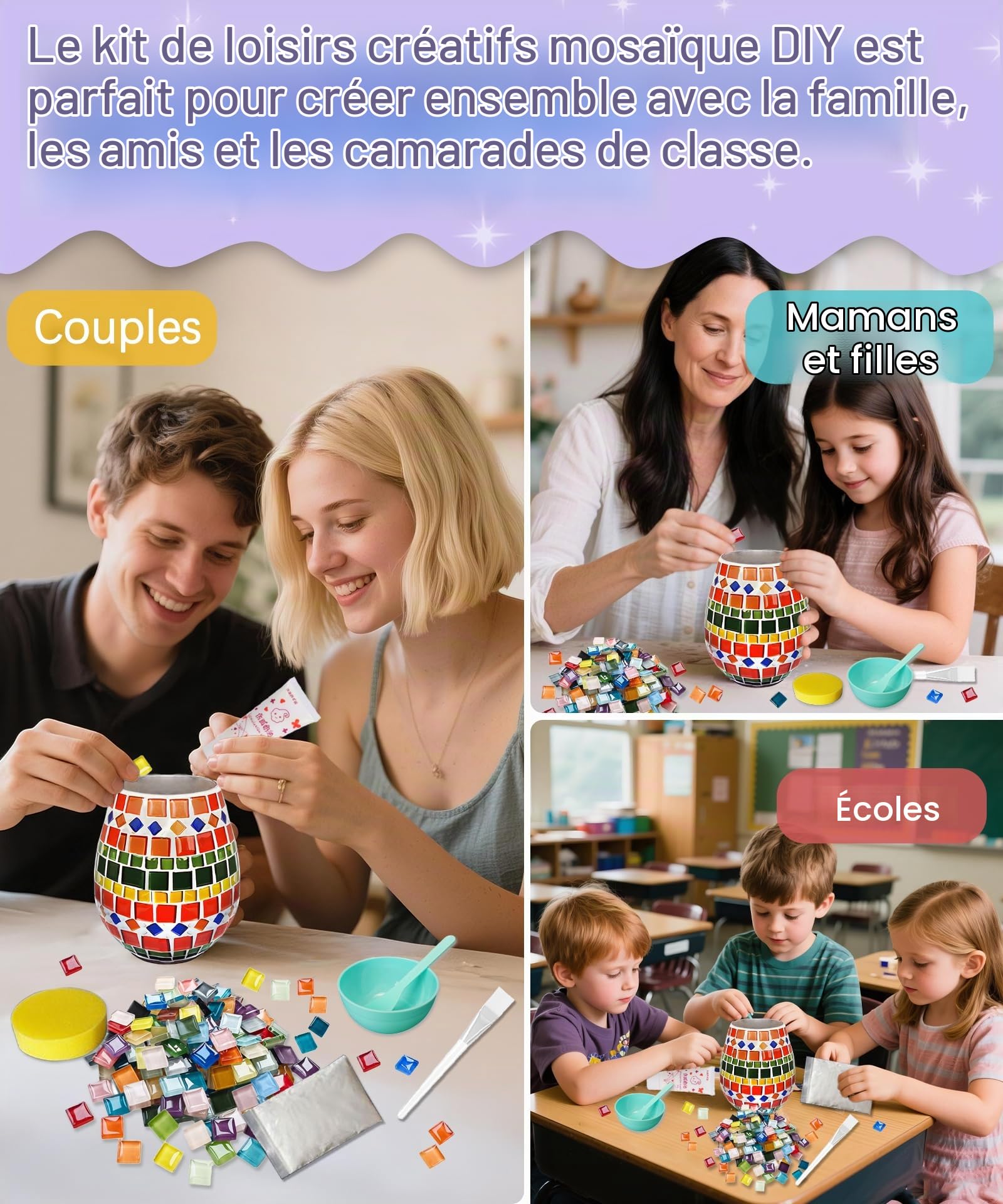 Daity Kit de Bricolage Mosaïque pour Enfants et Adultes Vase en Mosaïque de Verre Kit à Remplir d'Eau et de Terre Bricolage pour Filles de 8 à 10 Ans Cadeau d'Anniversaire pour Maman