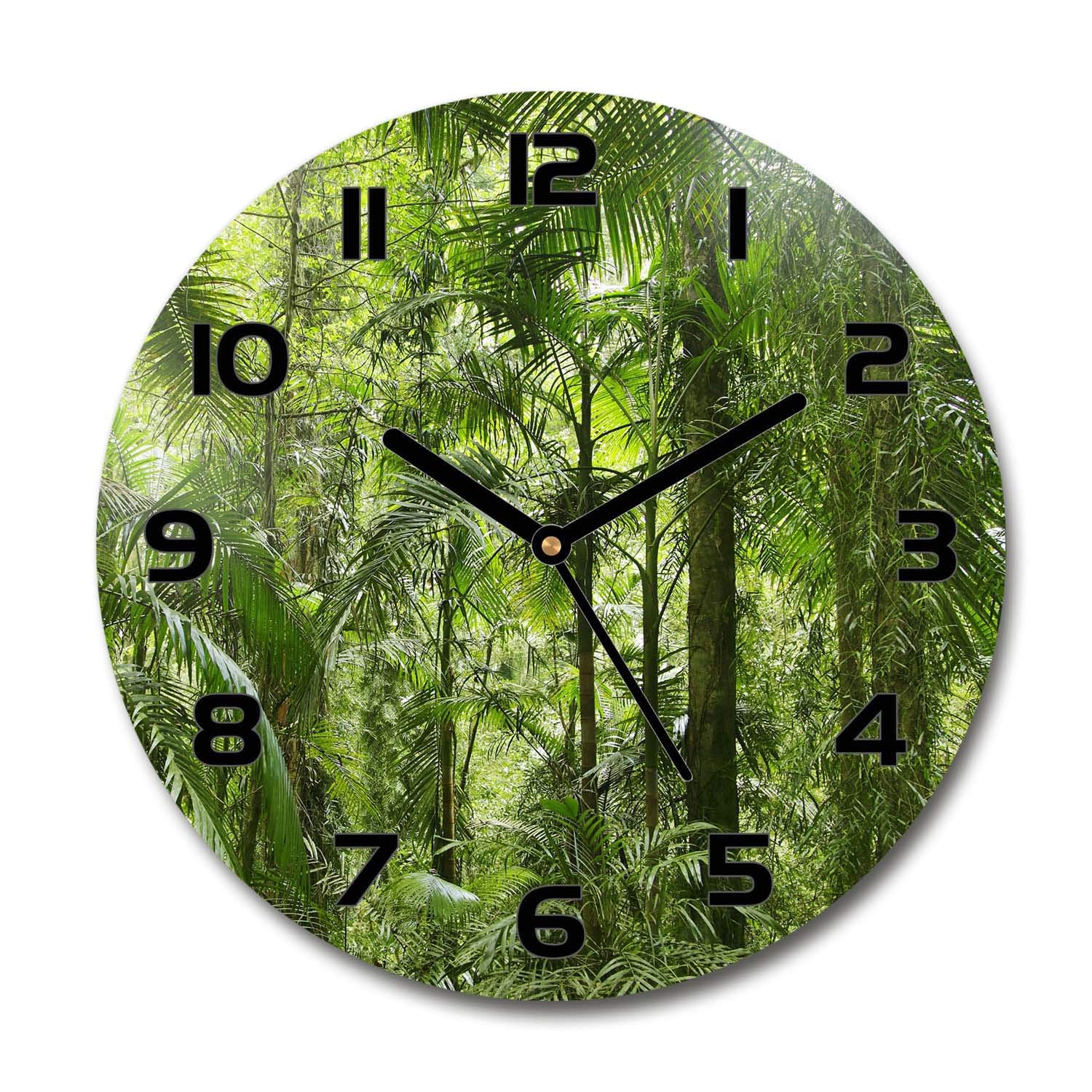 Horloge en verre 60x60cm Tulup imprimée forêt tropicale pour décoration murale