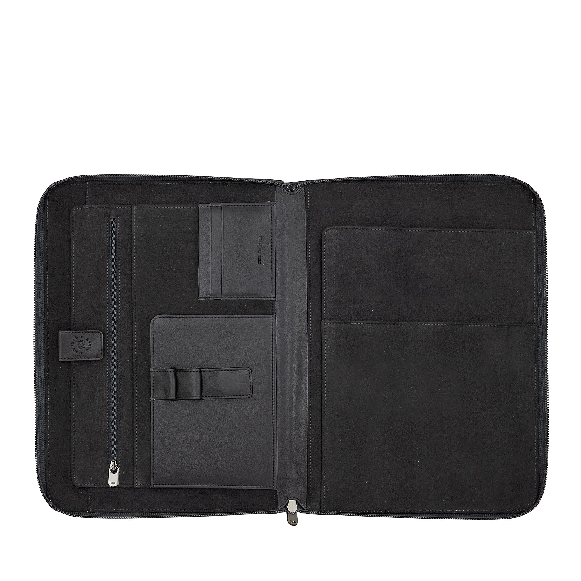 Cartella Portadocumenti A4 in Pelle Organizer da Lavoro Porta Blocco Note Portapenne con Cerniera a Giro Nero