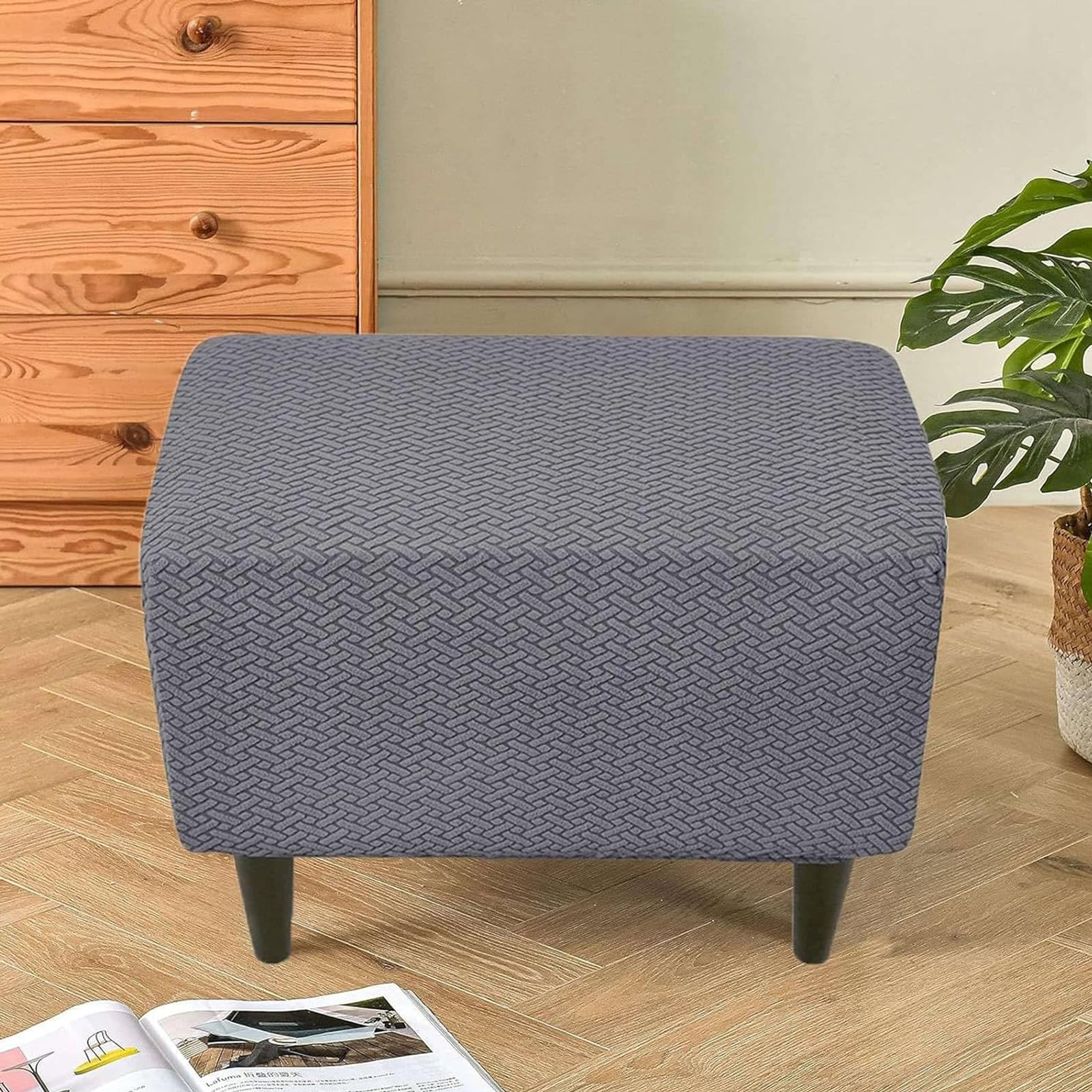 NeColorLife Housse de pouf carrée en velours extensible avec bande élastique pour pouf de rangement rectangulaire et carré (taille L, camel