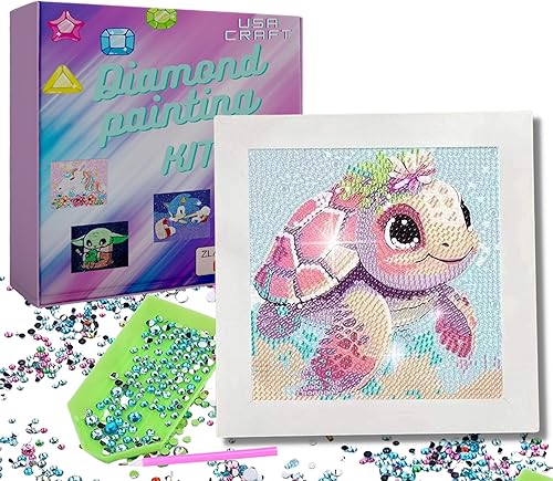 Miniatura 9 de Lindos kits de pintura de diamantes para niños de 5 a 7 años y niñas de 9 a 12 años, marco de madera natural grande de 7 x 7 pulgadas, lienzo