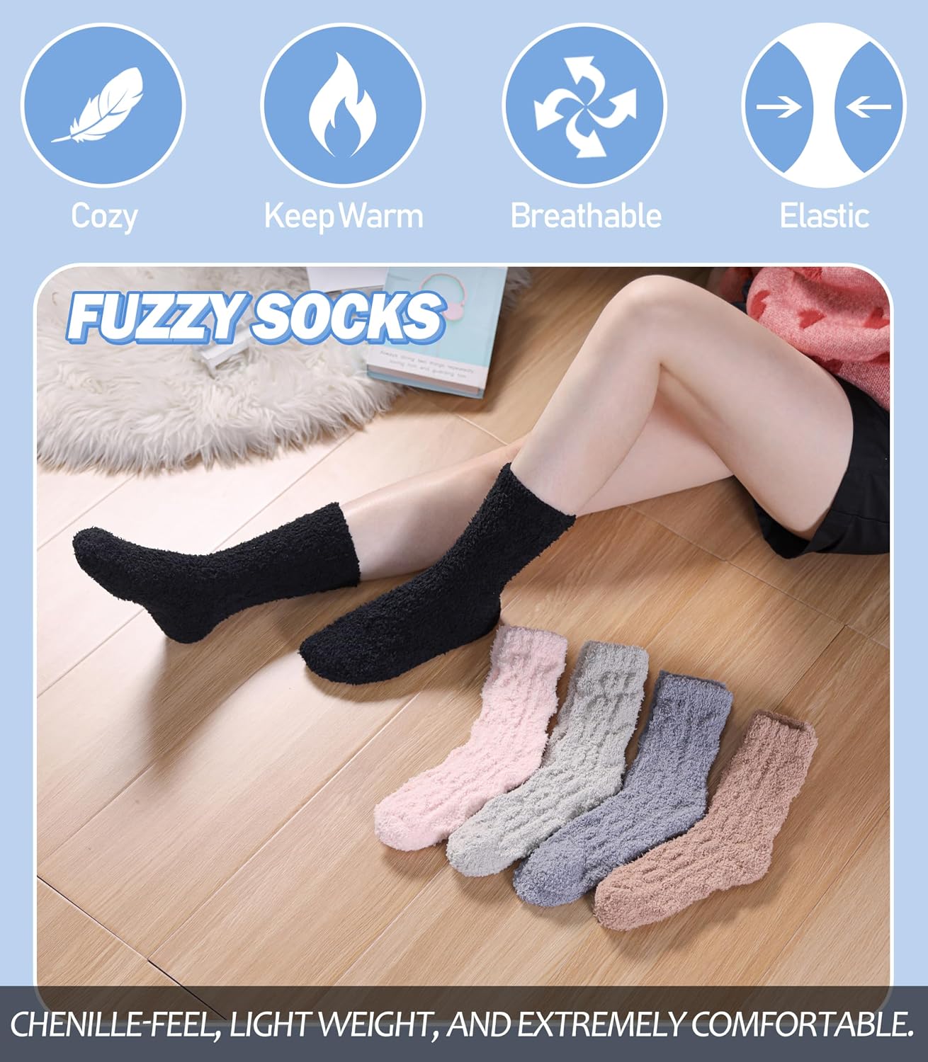 Fuzzy Socks for Women Fluffy Slipper Winter Warm Soft Cozy Microfiber Plush Home Sleeping Socks