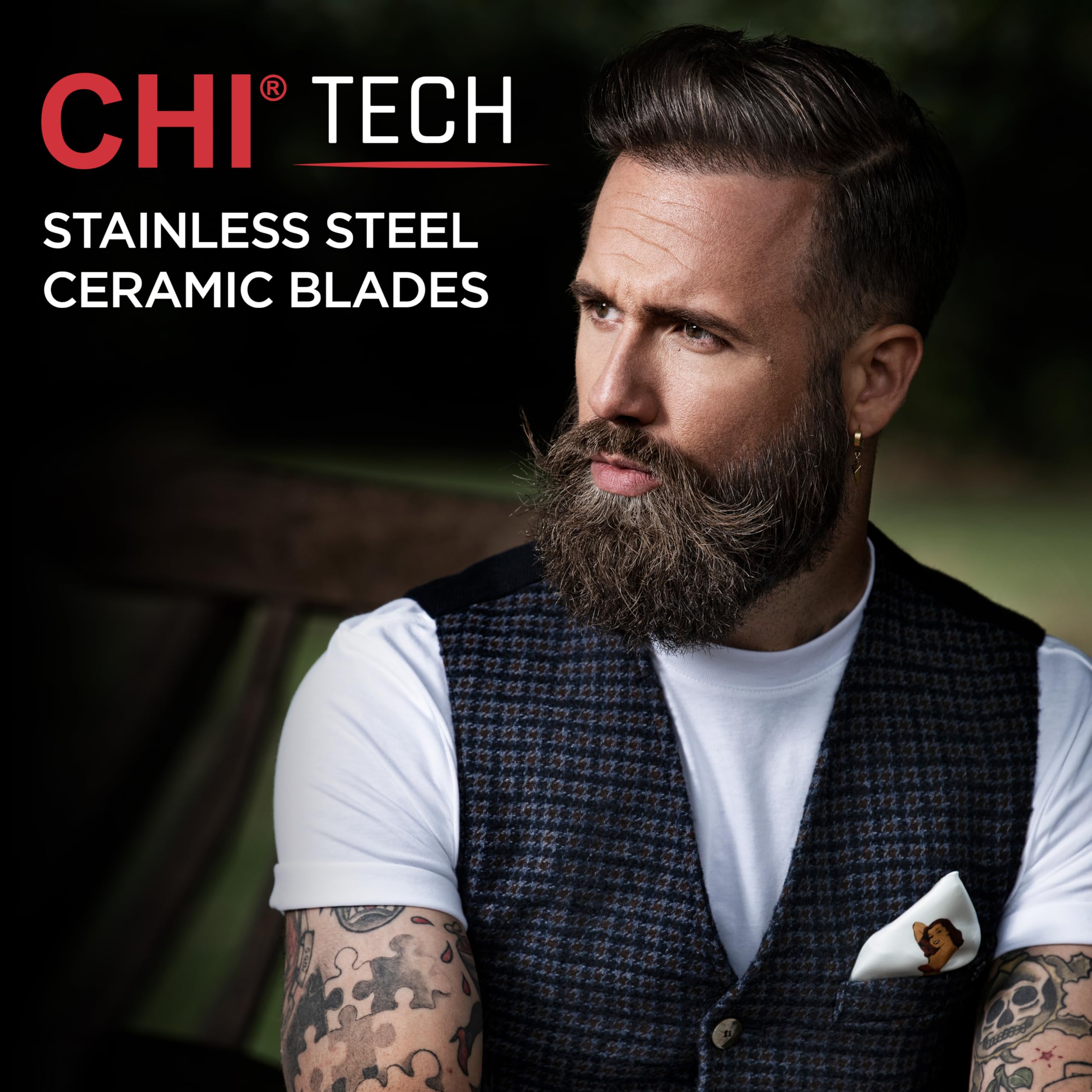 CHI Tech - Cortapelos de precisión inalámbrico, para un estilo de precisión, agarre suave y cuchillas de acero inoxidable, incluye 4 accesorios de protección