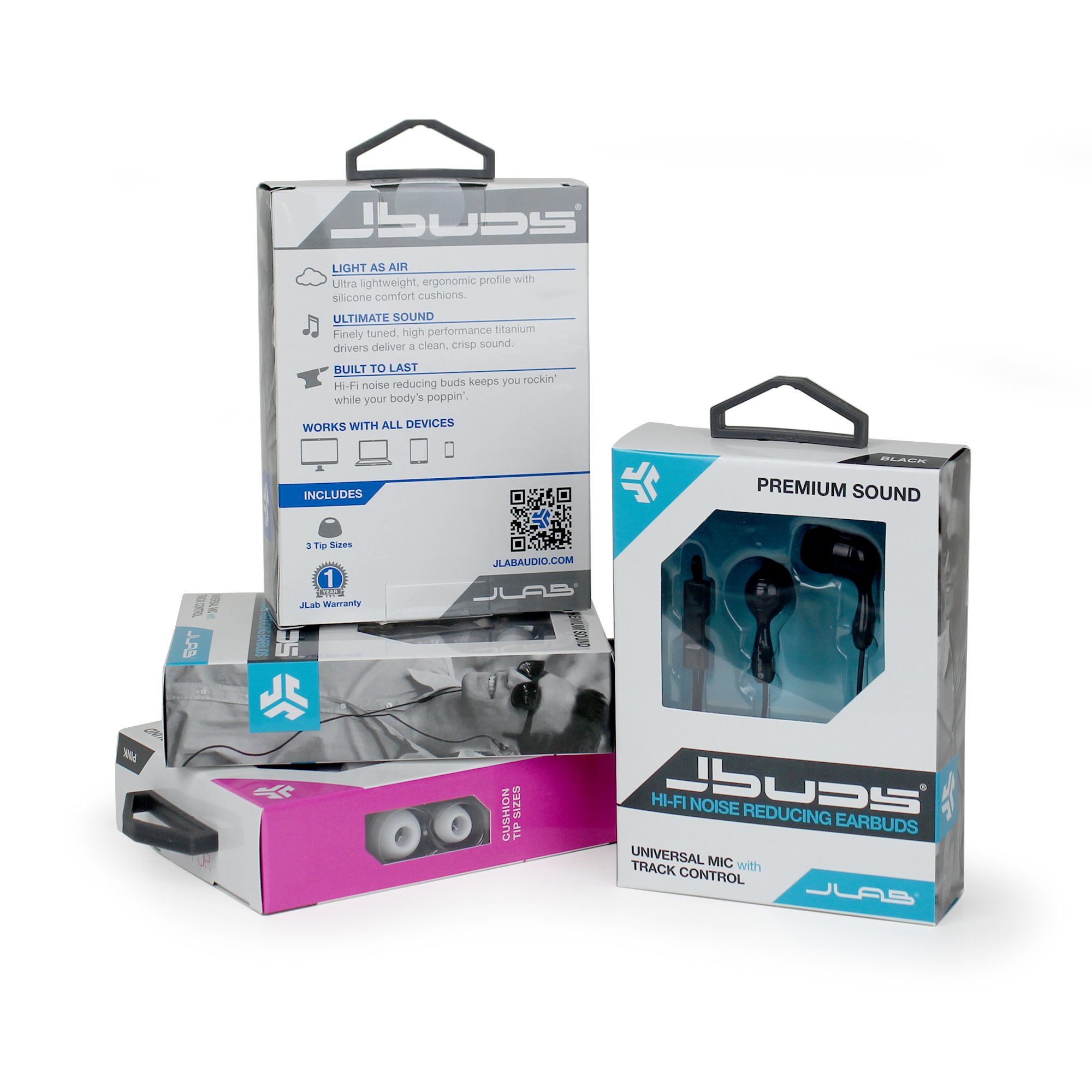 JLab Audio JBuds Hi-Fi Noise Reducing Wired Earbuds | Universal Microphone | Gold Plated 3.5mm Audio Jack | Deep Powerful Bass | Soft Silicone Tips | Pink