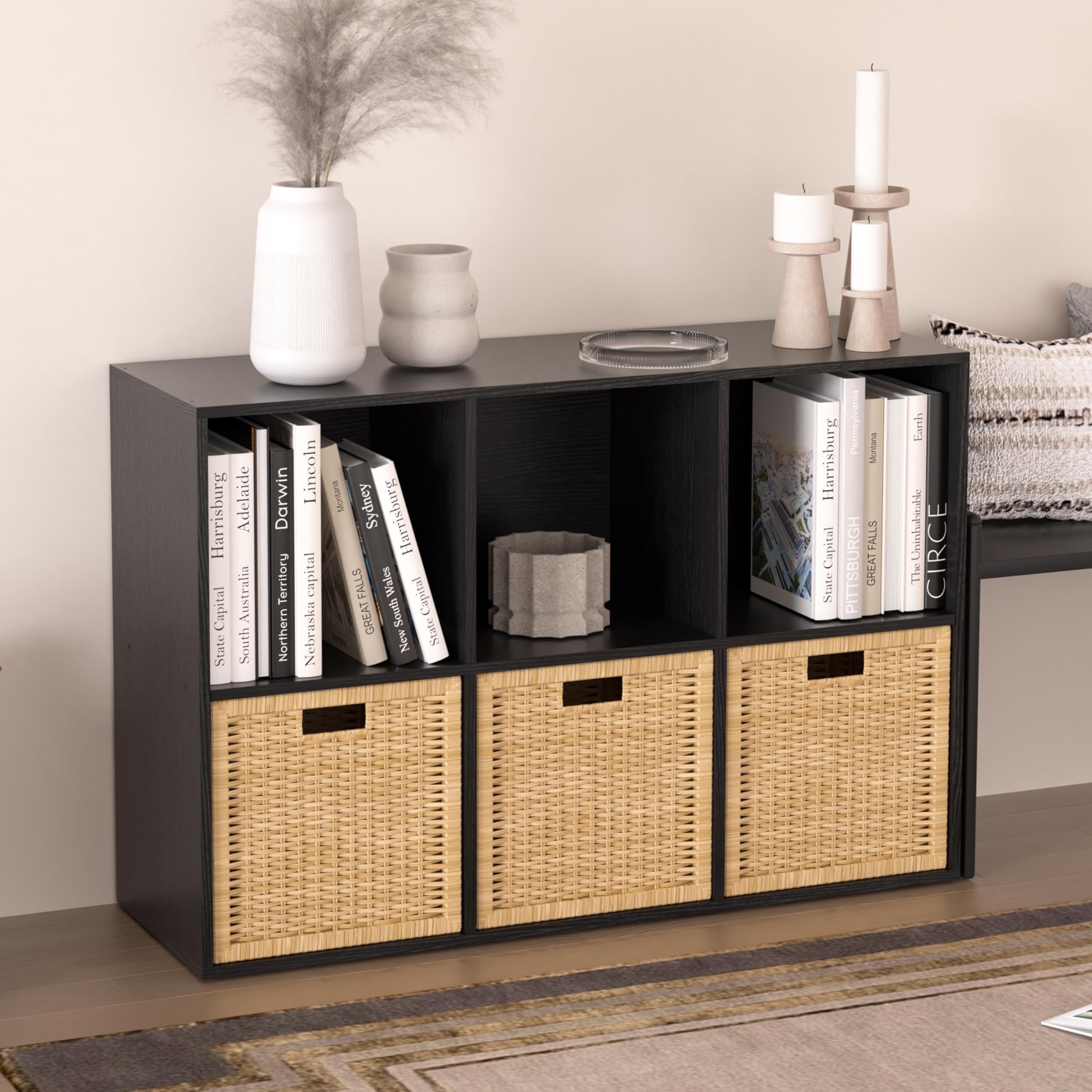 NewBeth Bookcase, 6 Cube Storage Unit with Closed Back Panel, Easy to Assemble, Wooden Storage Unit Bookshelf for Bedroom, Living Room, Studie, Office (Black, 6 Cube)