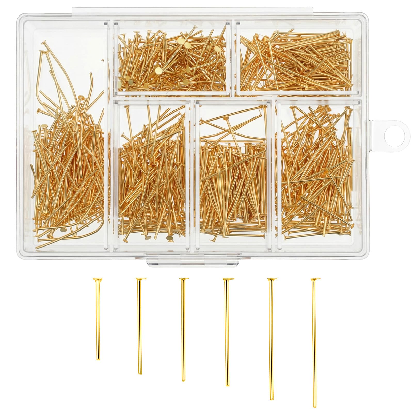 WJIAAA 1200 Pcs Gold Head Pins for Jewelry Making, 31/28/25/23/20/18 Mm Mini Metal Earring Findings Earring Making Supplies for DIY