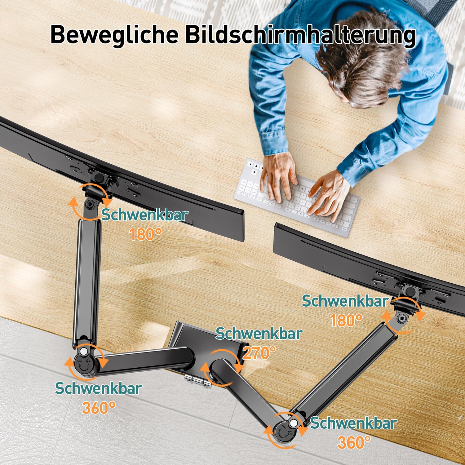 ELIVED Monitor Halterung 2 Monitore für 13-32 Zoll Bildschirme 10kg/Arm | Gasdruckfeder 2 Monitorhalterung schwenkbar 180°, Drehbar 360°, Höhenverstellbar Monitor Arm EV005